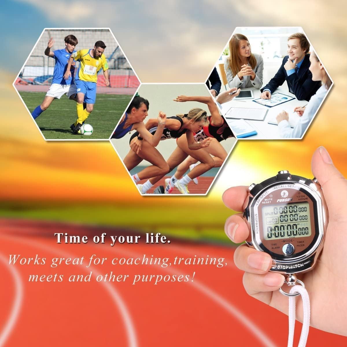 Stopwatch Timer, Digital Stop Watch with 0.001second Timing, Metal 100 Laps Memory, Rolilink Large dispaly Alarm Clock for Coach Sports Running Marathon