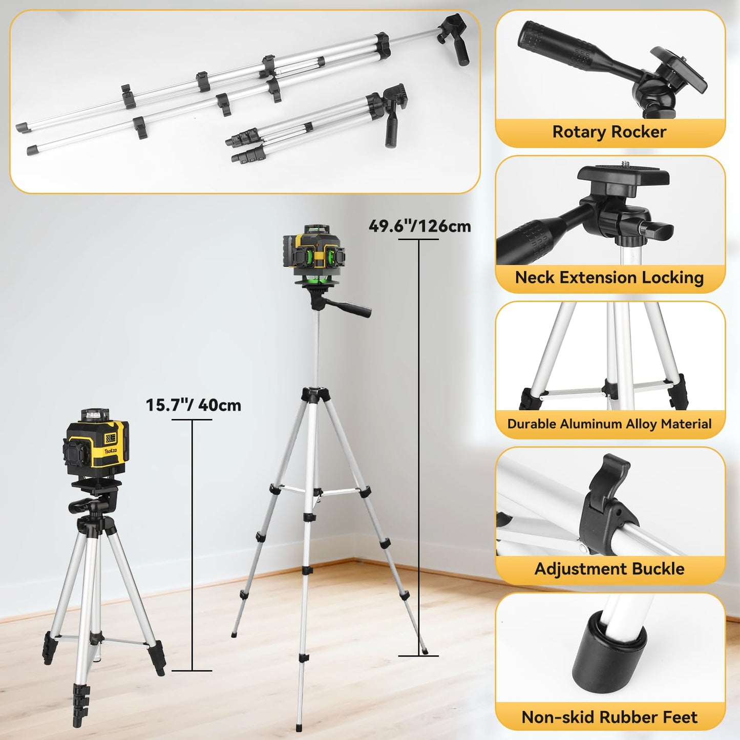 16 Lines Laser Level with Tripod - 360° Cross Line Laser with Tripod, 4D Green Laser Level, 4x360 Self Leveling Tool for Picture Hanging, Home Renovation, Indoor Project, 2 Batteries Included