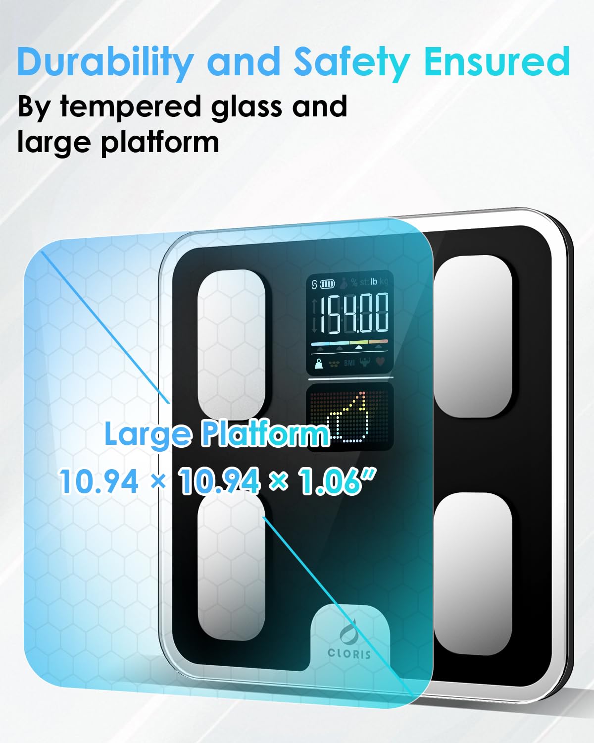 CLORIS Smart Scale for Body Weight Fat, Digital Bathroom Weighing Machine for Accurate BMI Muscle Mass Composition Health Analyzer with App Bluetooth