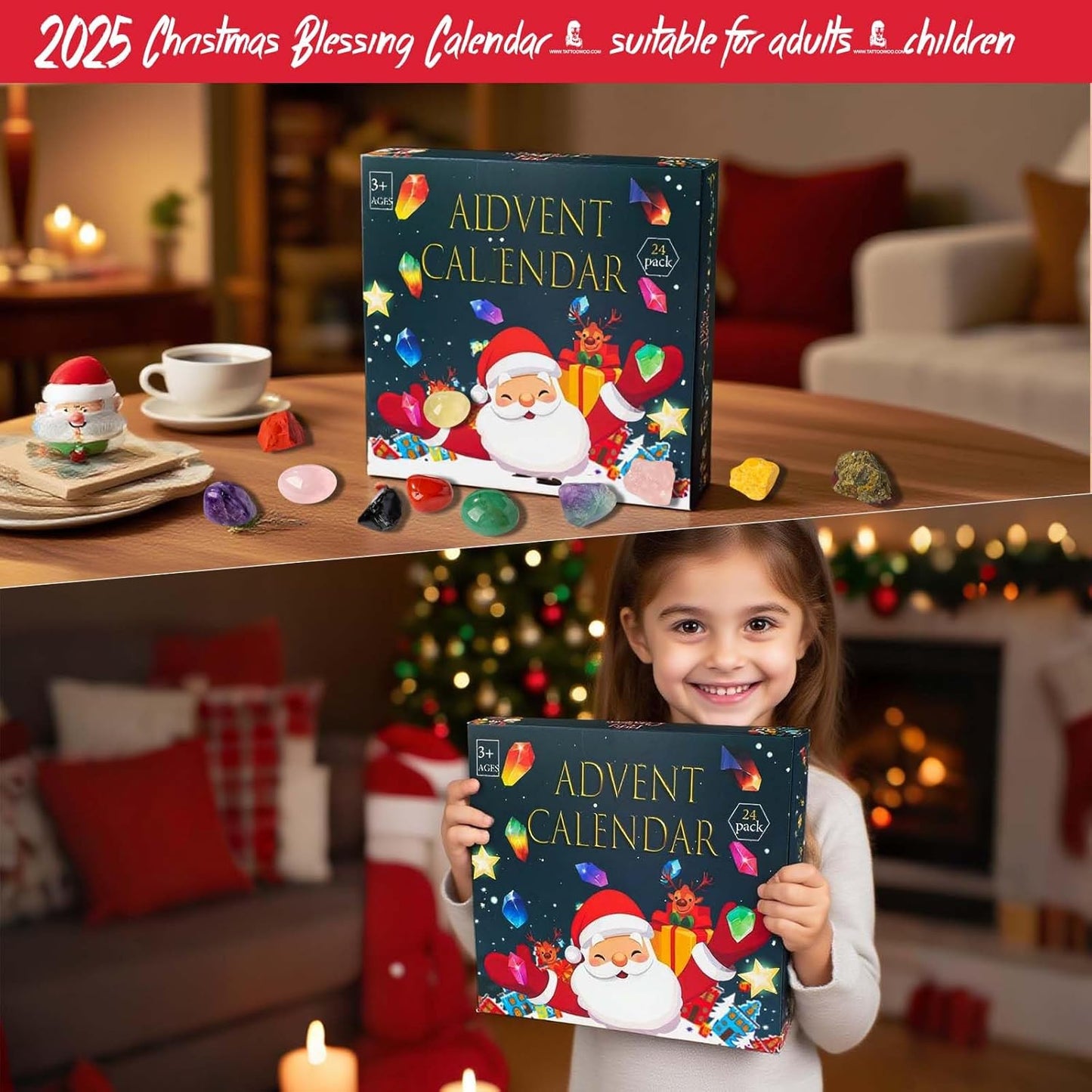 Skiennix 24 PCS Natural Crystal Gemstones Advent Calendar - Healing Stones & Minerals for All Ages