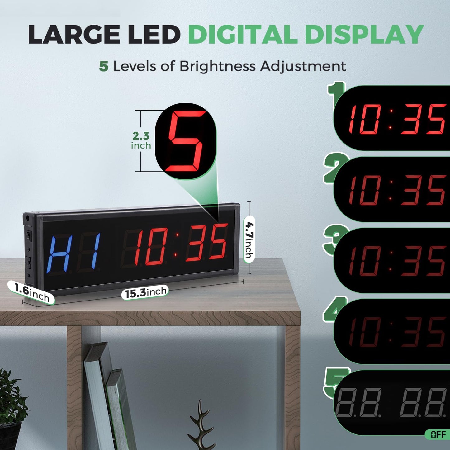 Flyrivergo 15'' Bluetooth Gym Timer Clock for Home Gym Digital Display Gym Clock Stopwatch Interval Workout Timer Adjustable Buzzer Volume with Remote and APP Control for Sport Boxing Fitness Kitchen