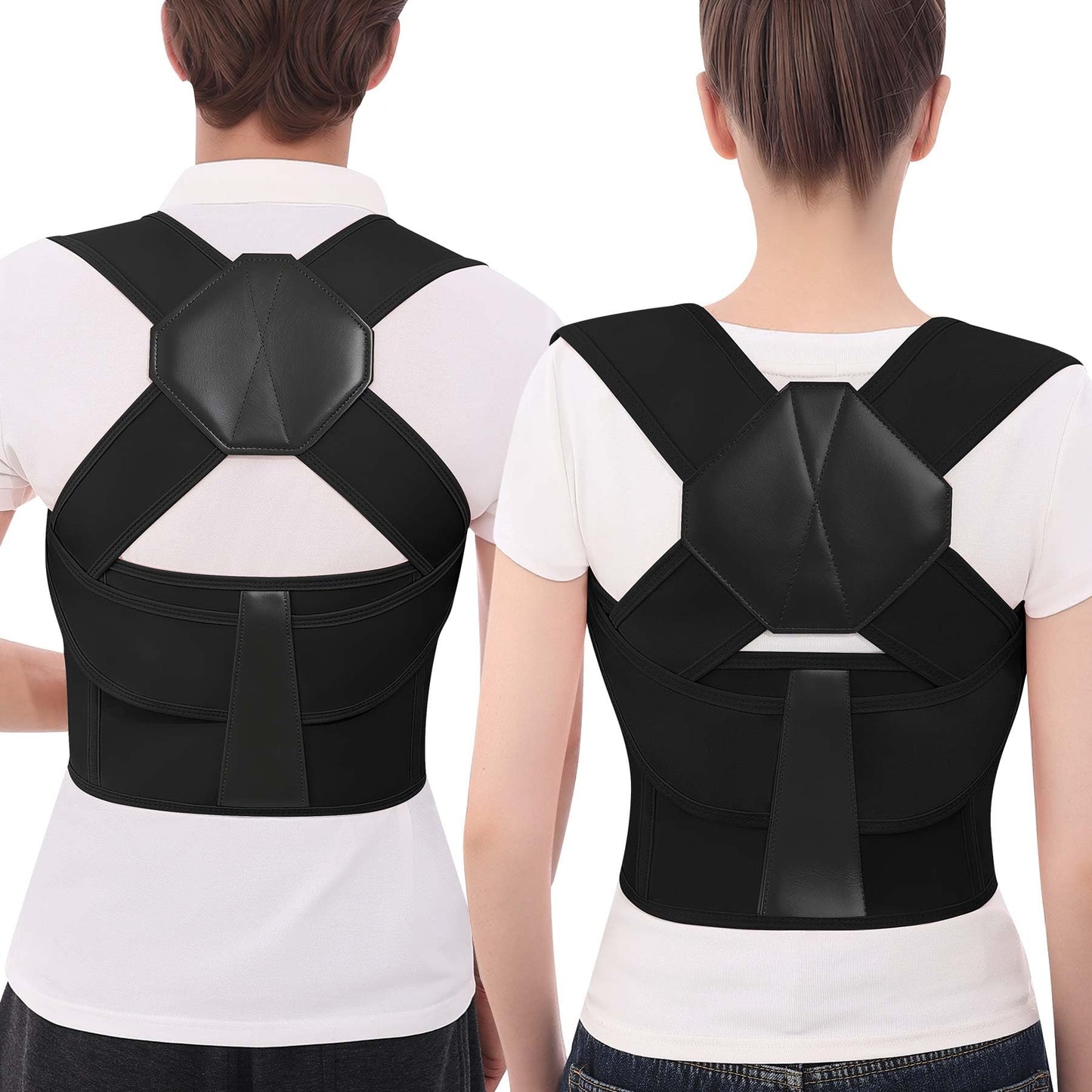 QFE Posture Corrector for Women and Men Back Brace Upper Back Support Adjustable Breathable Shoulder Straightener Hunchback Correction Clavicle Back Pain Relief Comfortable Daily Wear Black Medium