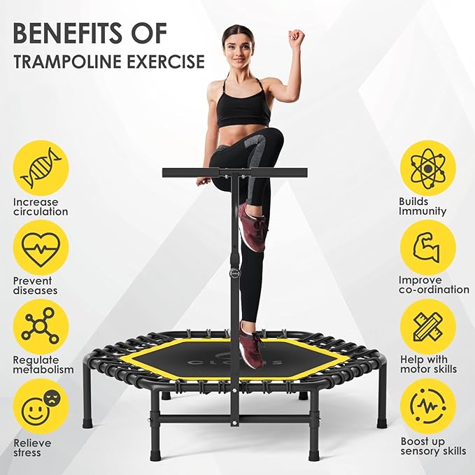 CLORIS 45'' Rebounder Trampoline for Adults - Max Load 450lbs, Mini Trampoline with Adjustable Foam Handle Indoor/Outdoor Fitness Body Exercise