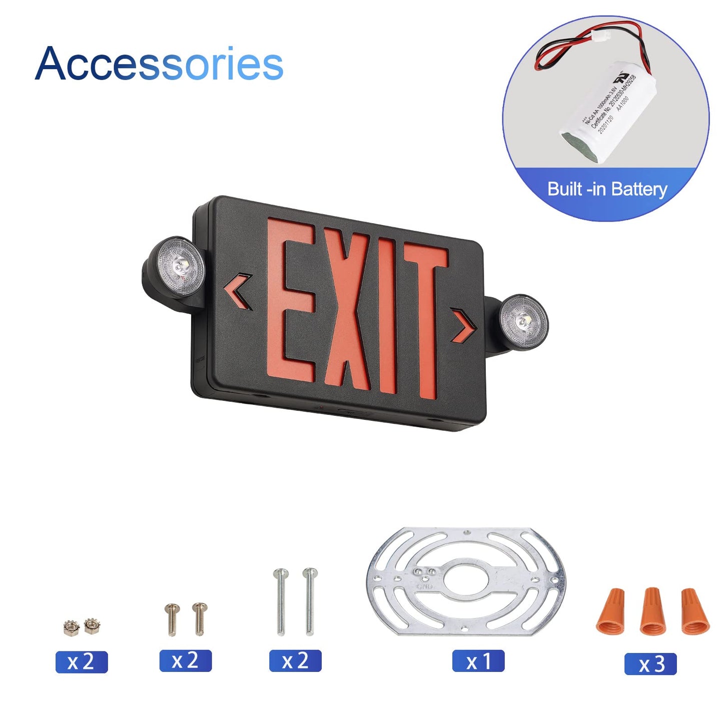 GZRUIYANG Black Housing Exit Sign with Emergency Lights Red, LED Emergency Exit Light with Battery Backup, UL 924 Certified, AC 120/277V, Commercial Emergency Lights Combo for Business - 2 Pack