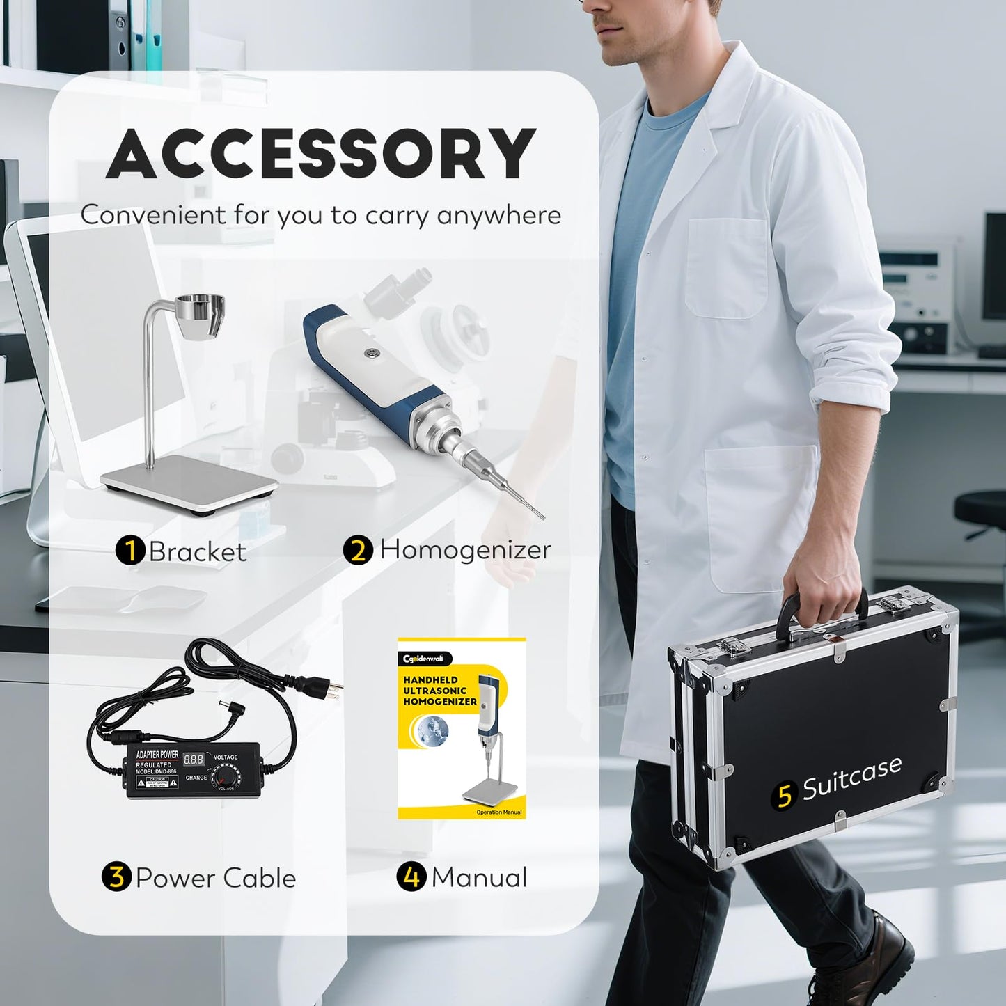 CGOLDENWALL Ultrasonic Homogenizer Handheld Portable Sonicator Processor Cell Disruptor Mixer with Stand (8mm Probe, 50-300mL, 300W)
