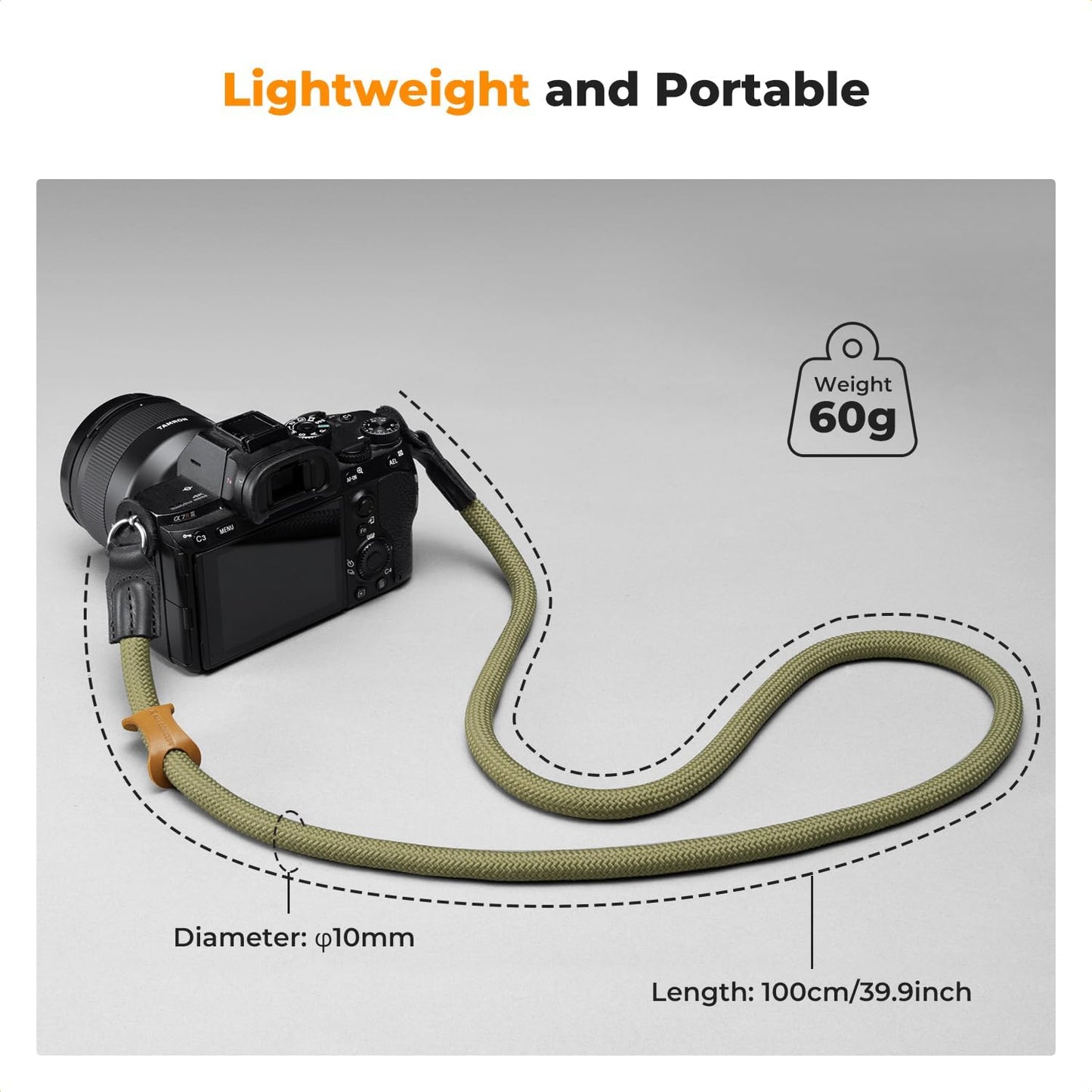 Strap,100cm K&F CONCEPT Camera Neck Nylon Rope Camera Shoulder Strap with O-ring for DSLR Camera-Green