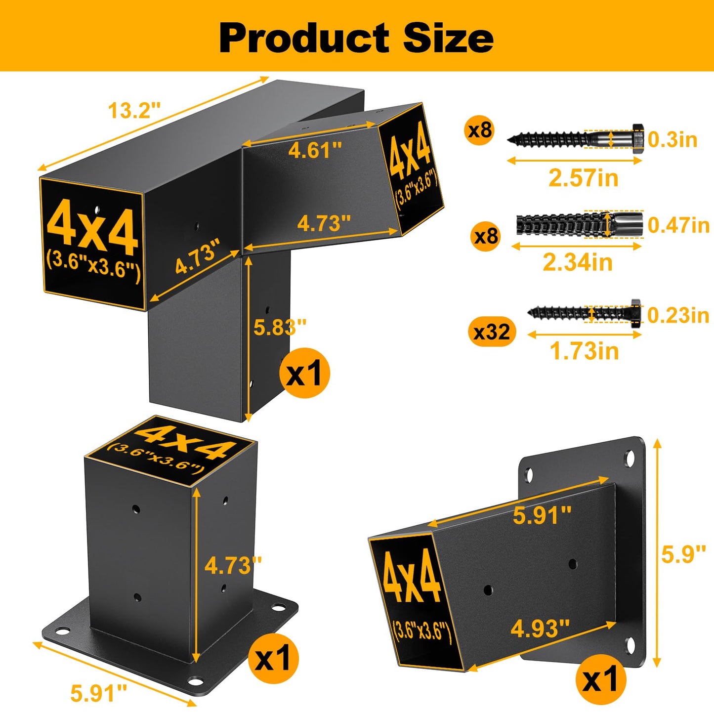 Heavy Duty 15°Slanted Roof Wall Mount 4x4 Pergola Bracket Kit,TROPTOLKY Angled 4x4 Wood Post Bracket,DIY Pergola Gazebo Kit 4-Way(3PCS)