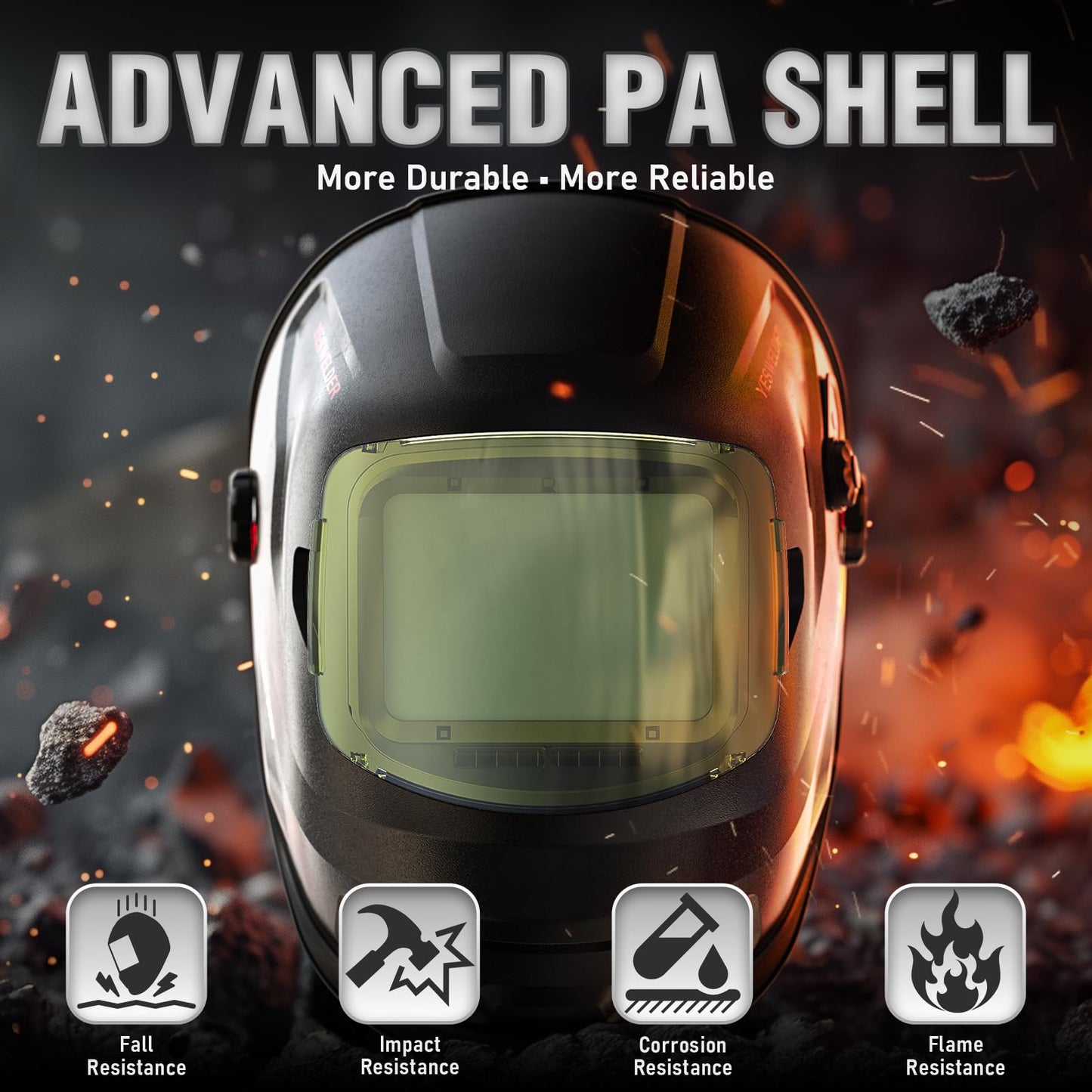 YESWELDER Intelligent Auto-Shade Auto-Darkening Welding Helmet, Large View with Internal Digital Display, True Color 1/1/1/1, Memory & Gradient Wide Shade 3/4-8/9-14 for MIG/TIG/Stick/Tack/Grind/Cut