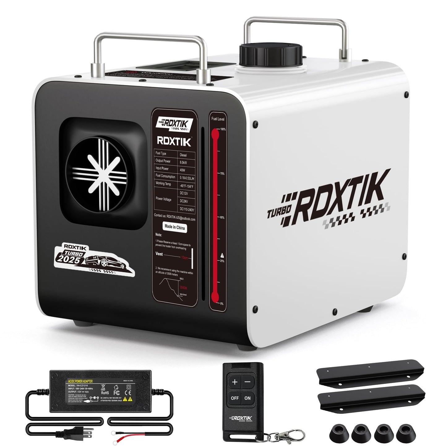RDXTIK 8L Diesel Heater, 8KW 12V/24V/110V/240V All in One Diesel Heater with LCD Switch, Remote Control, Muffler for Truck, RV, Home, Car, Campers, Boat, White