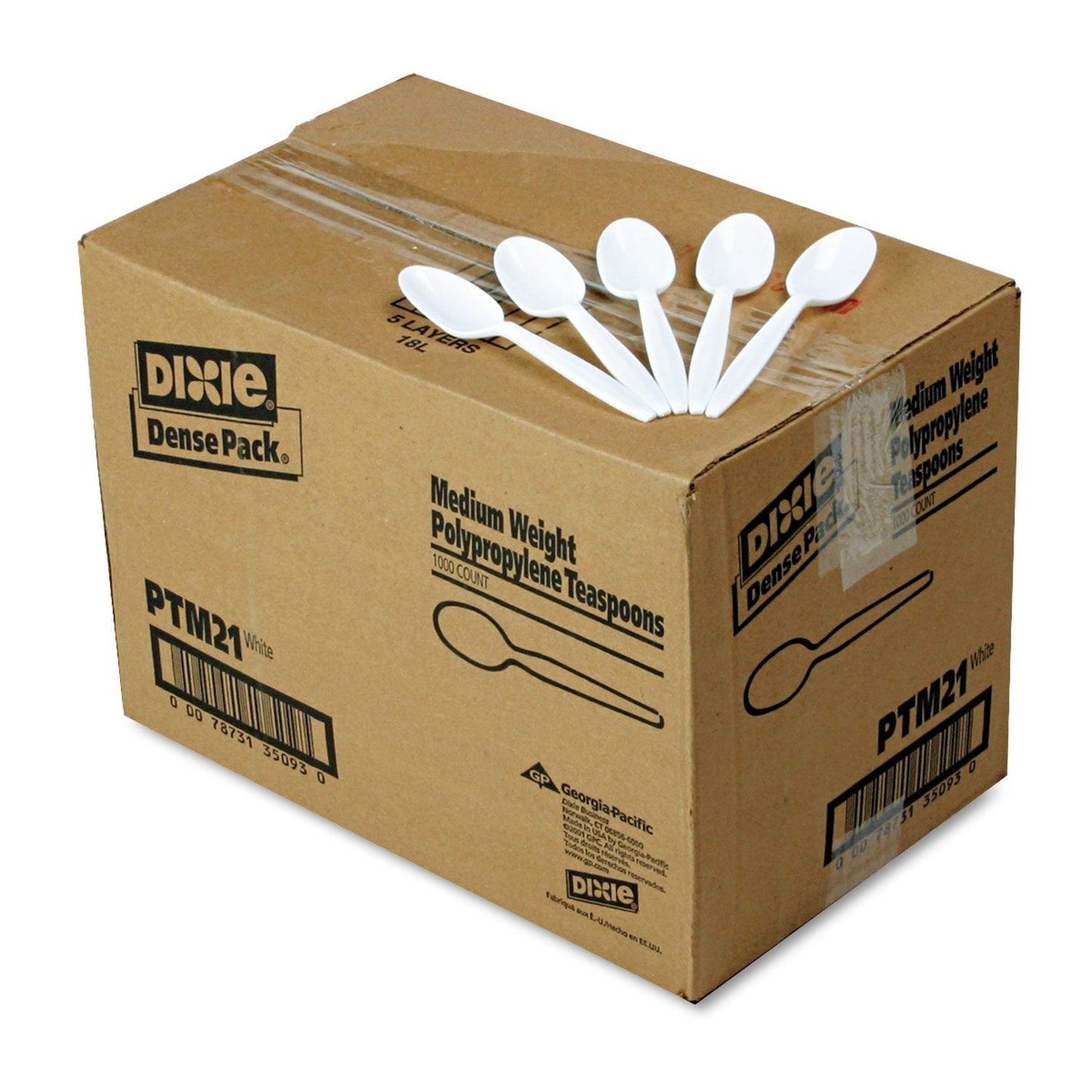 Dixie 5.75" Medium-Weight Polypropylene Plastic Teaspoon by GP PRO (Georgia-Pacific), White, PTM21, (Case of 1,000)