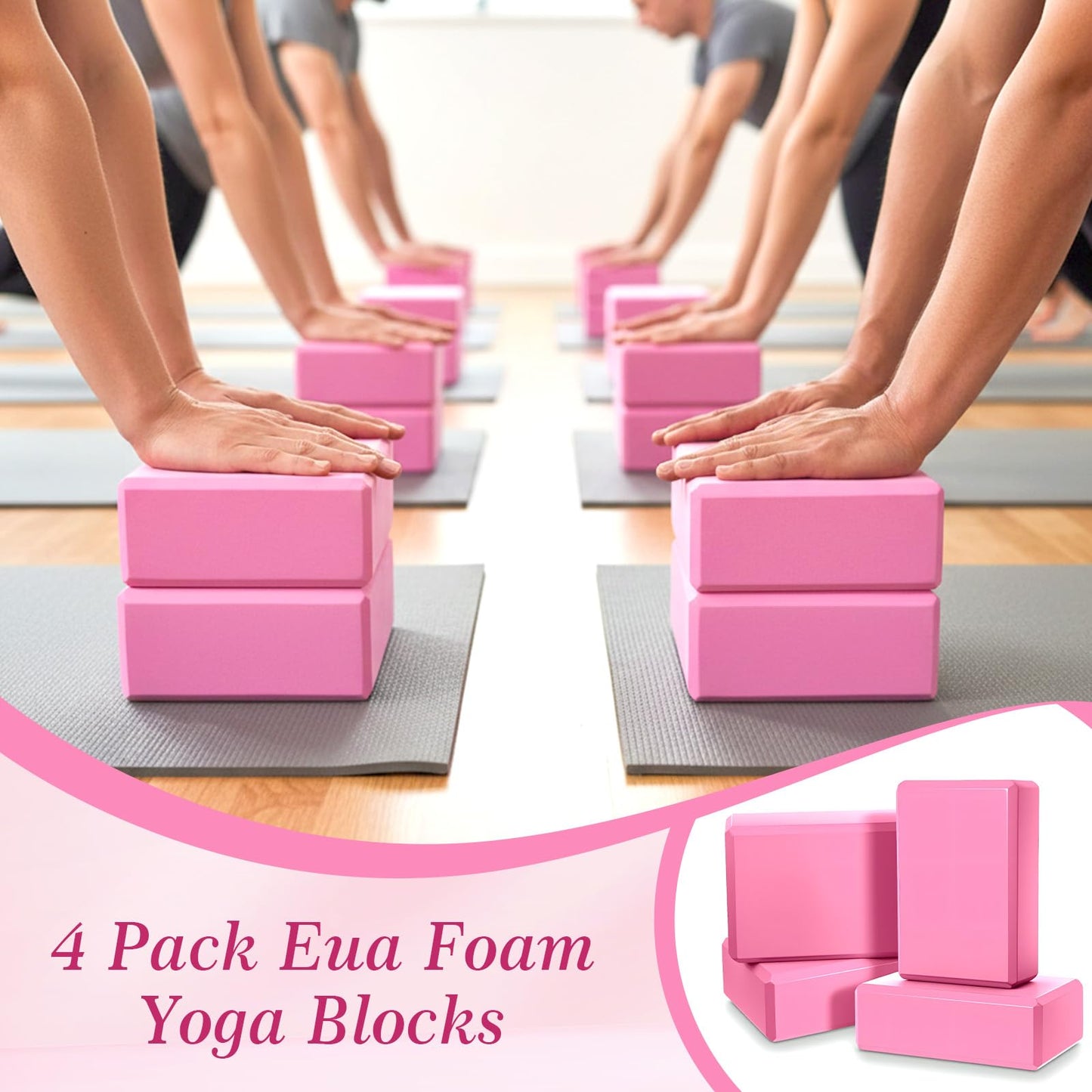 4 Pcs Yoga Blocks 9 x 6 x 3.15 Inch Eva Foam Lightweight Non Slip Yoga Props Firm and Supportive for Yoga Pilates Stretching Meditation