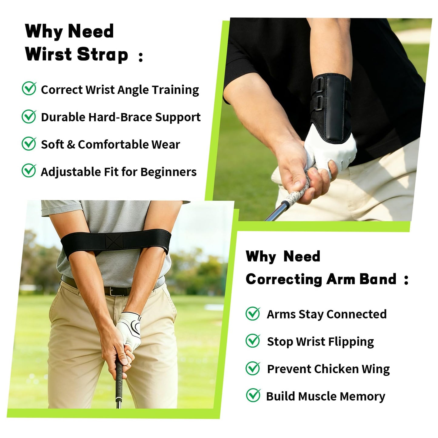 Ciawlro Golf Wrist Training Aid Kit with Wrist Brace & Arm Band, Durable & Comfortable Swing Trainer to Keep Arms Connected & Stabilize Wrist, Improve Swing Consistency for Beginners & Practice