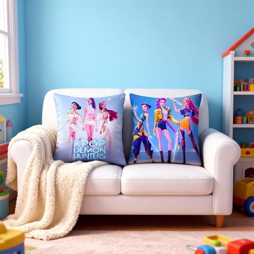 Demon Hunters Pillow Covers - 18" x 18" Kpop Group Themed | Soft Decorative Cases with 2 Unique Designs