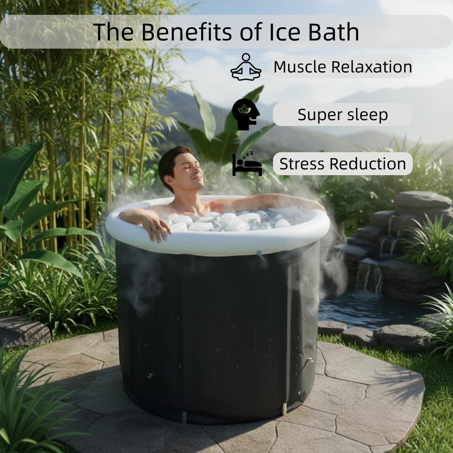 Nygira 105 Gallons Ice Bath Tub with Lid, Portable Foldable Cold Plunge Tub for Muscle Recovery, Large Capacity for Indoor & Outdoor Use