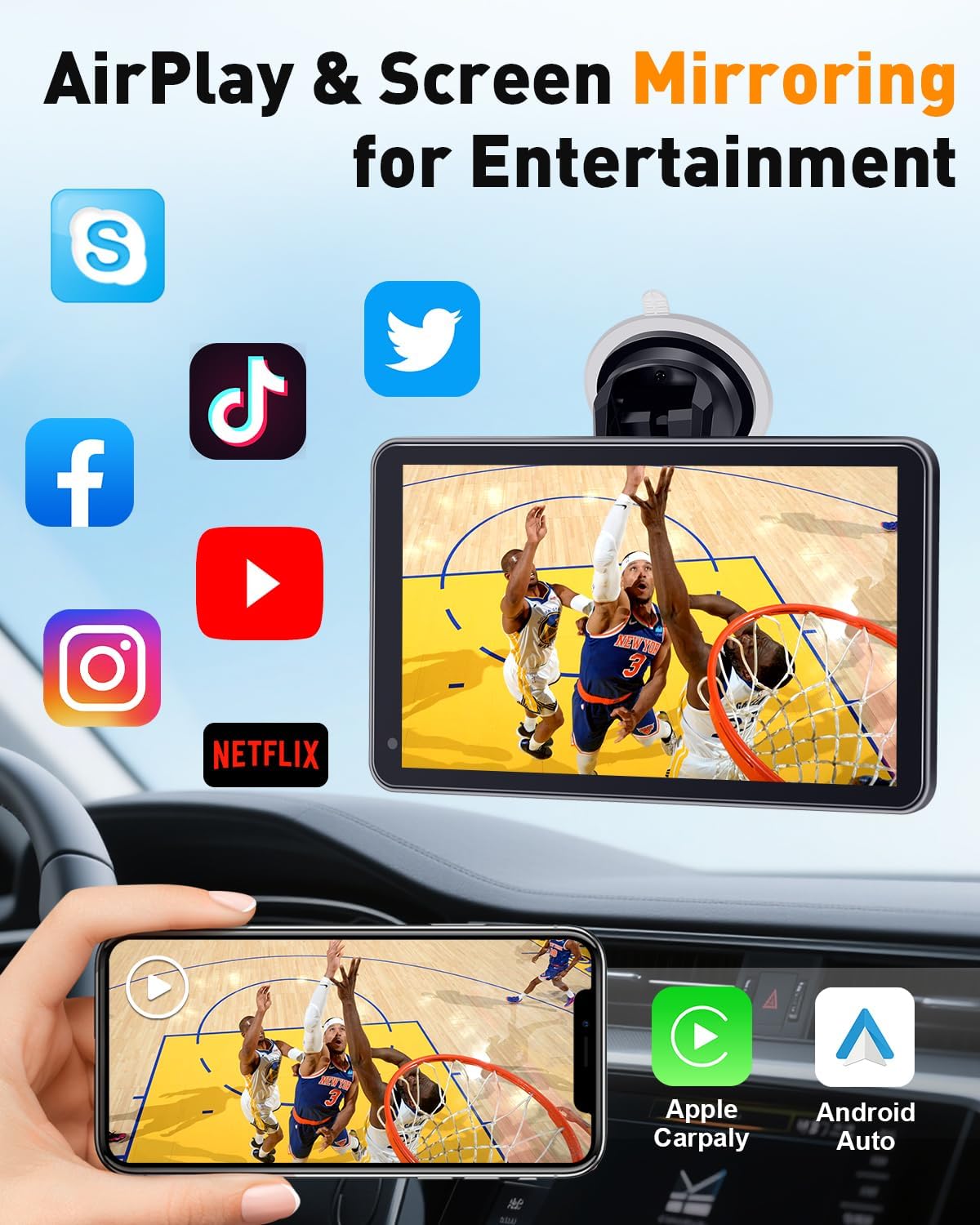 Thybro 7 Commuters Wireless Apple CarPlay & Android Auto Screen - Portable Car Display with AirPlay, Screen Mirroring