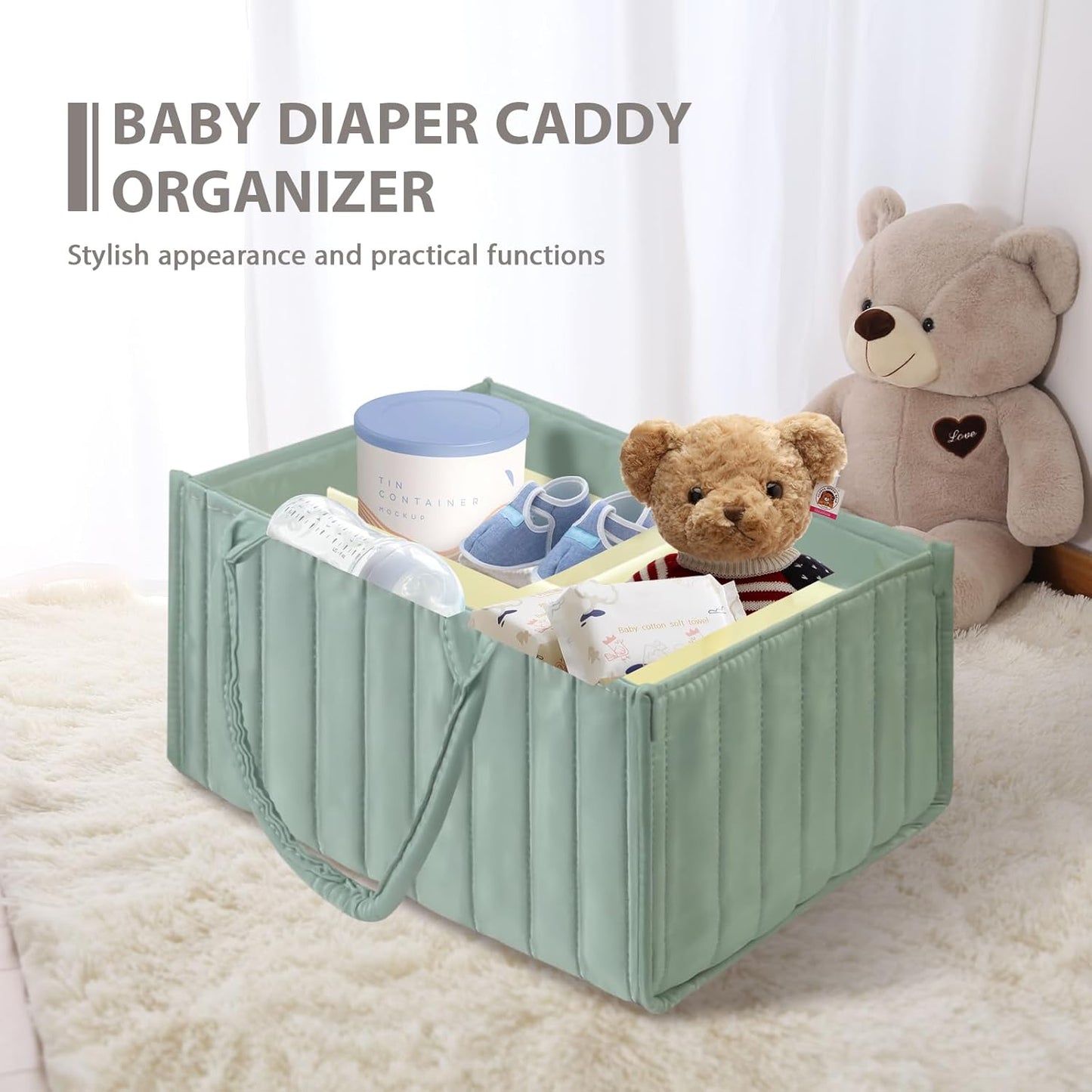 Skiennix Baby Diaper Caddy Organizer - Stylish Nursery Storage Bin for Diapers & Wipes | Perfect Baby Shower Gift