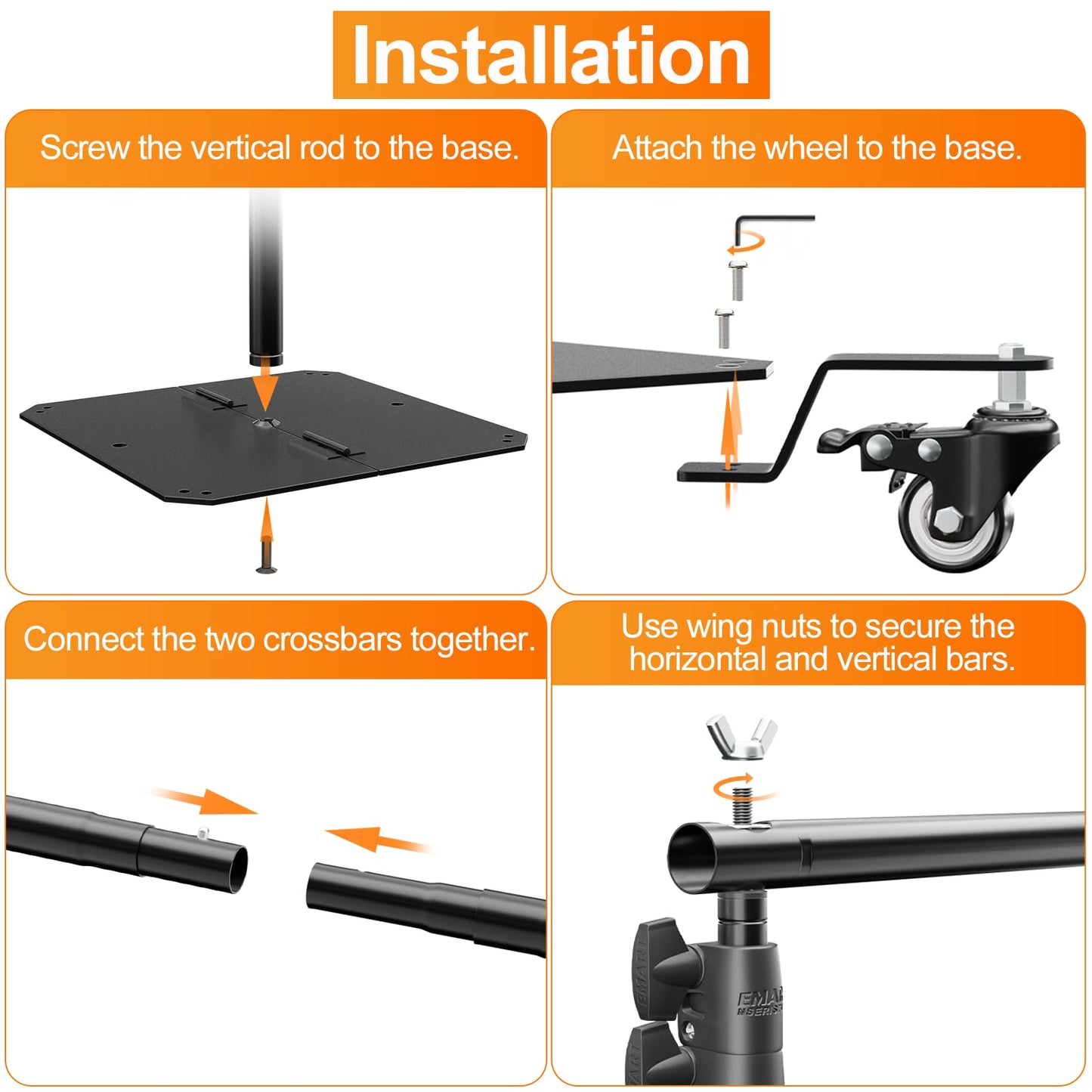 EMART Backdrop Stand with Wheels, 8.5x10ft Adjustable Photo Background Holder with Heavy Duty Metal Flat Base, Pipe and Drape Frame for Parties Wedding Photography Decoration