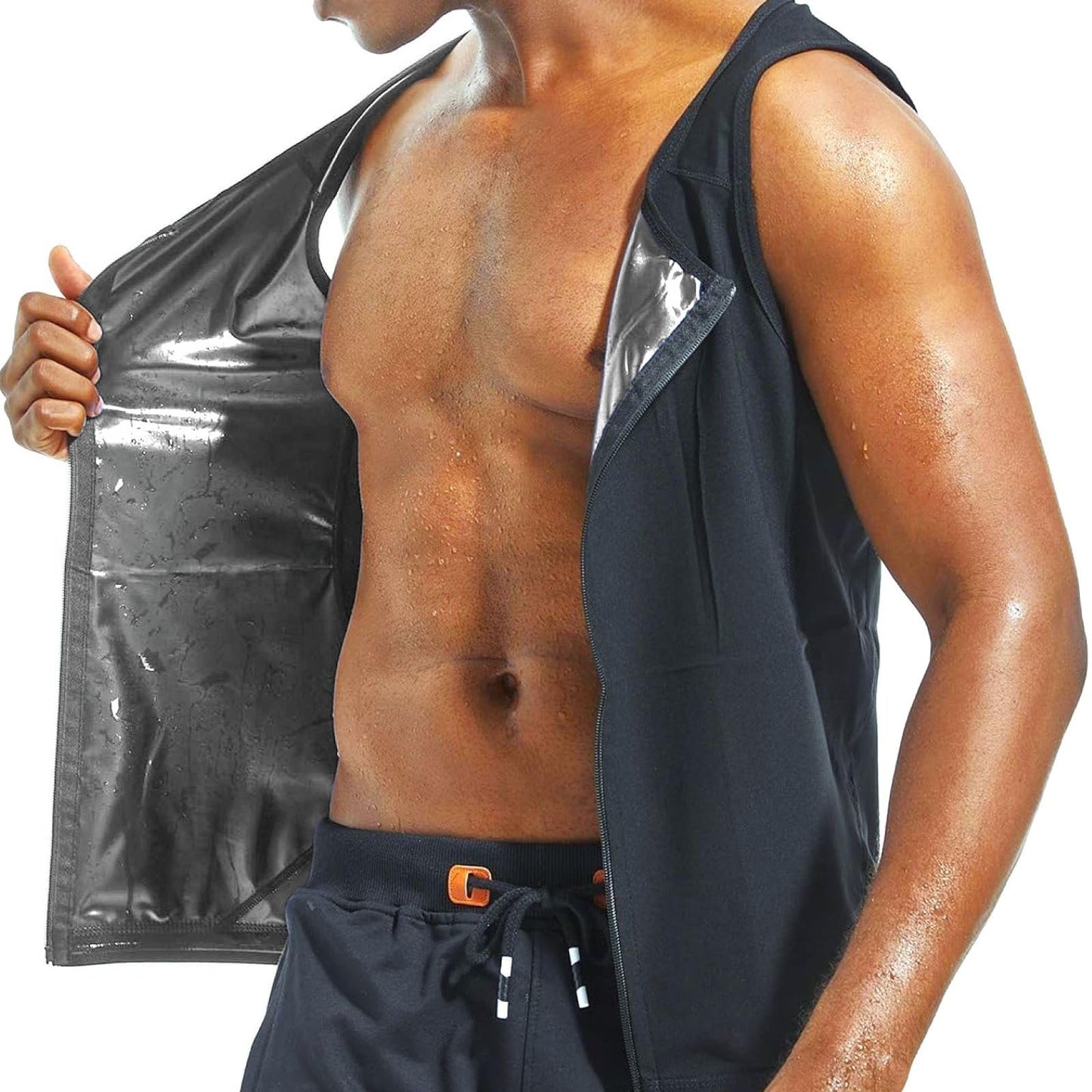 LELTLIMH Men's Sauna Vest Workout Sweat Suits Shirt Tank Top Waist Trainer for Men Compression Enhancing Gym Shapewear(Silvery, 4XL5XL)
