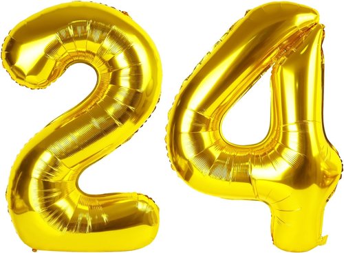 Gold Number 24 Balloon - 40 Inch Golden Birthday Decoration for 24th Celebration | Party Supplies