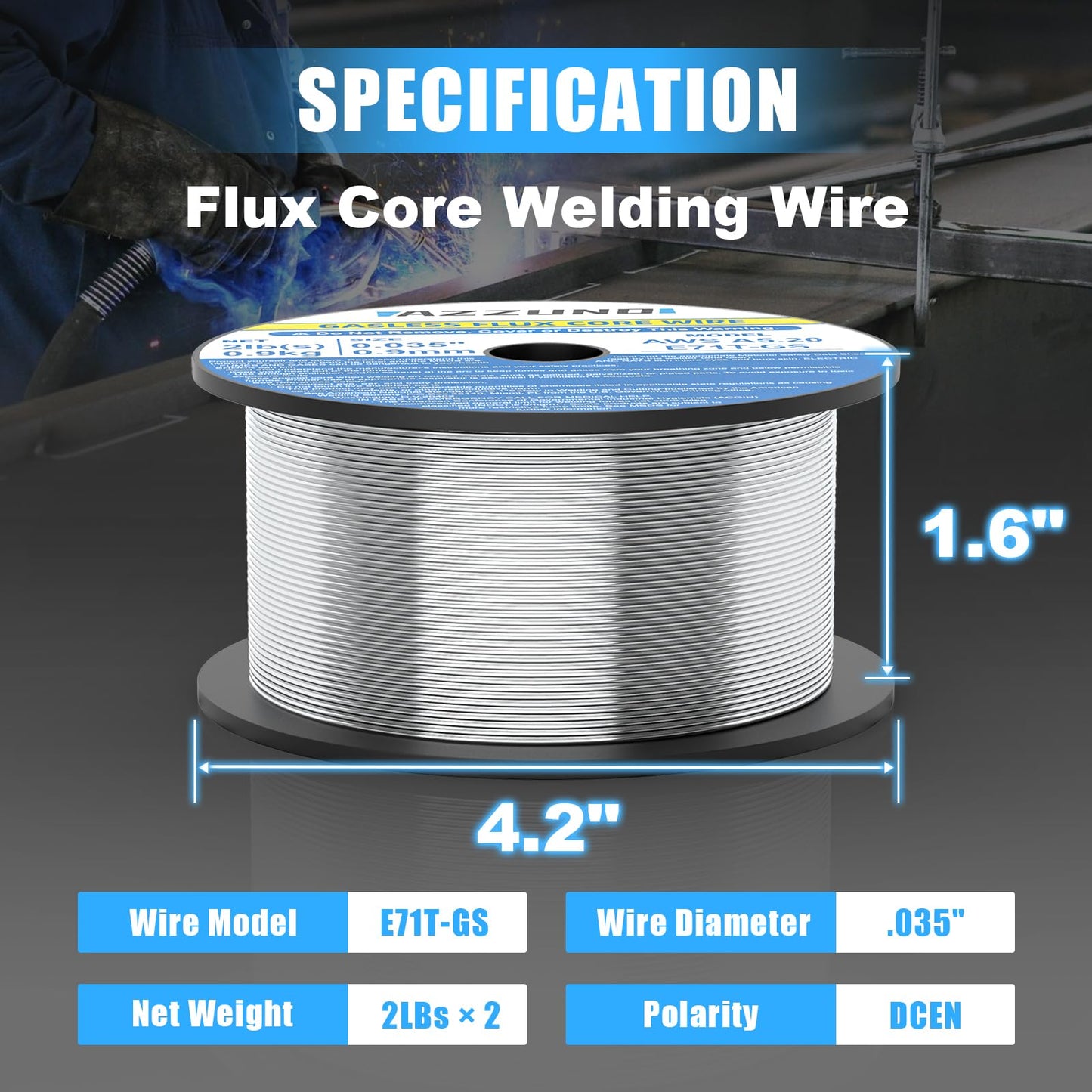 AZZUNO 8 in 1 200A MIG Welder & .035" 2LBS 2-Pack Flux Core Mig Welding Wire, 110V/220V Welder Machine Flux Core MIG/Gas MIG/MAG/Aluminum MIG/Spot MIG/Lift TIG/Stick Welding/Spool Gun Compatible, Mul