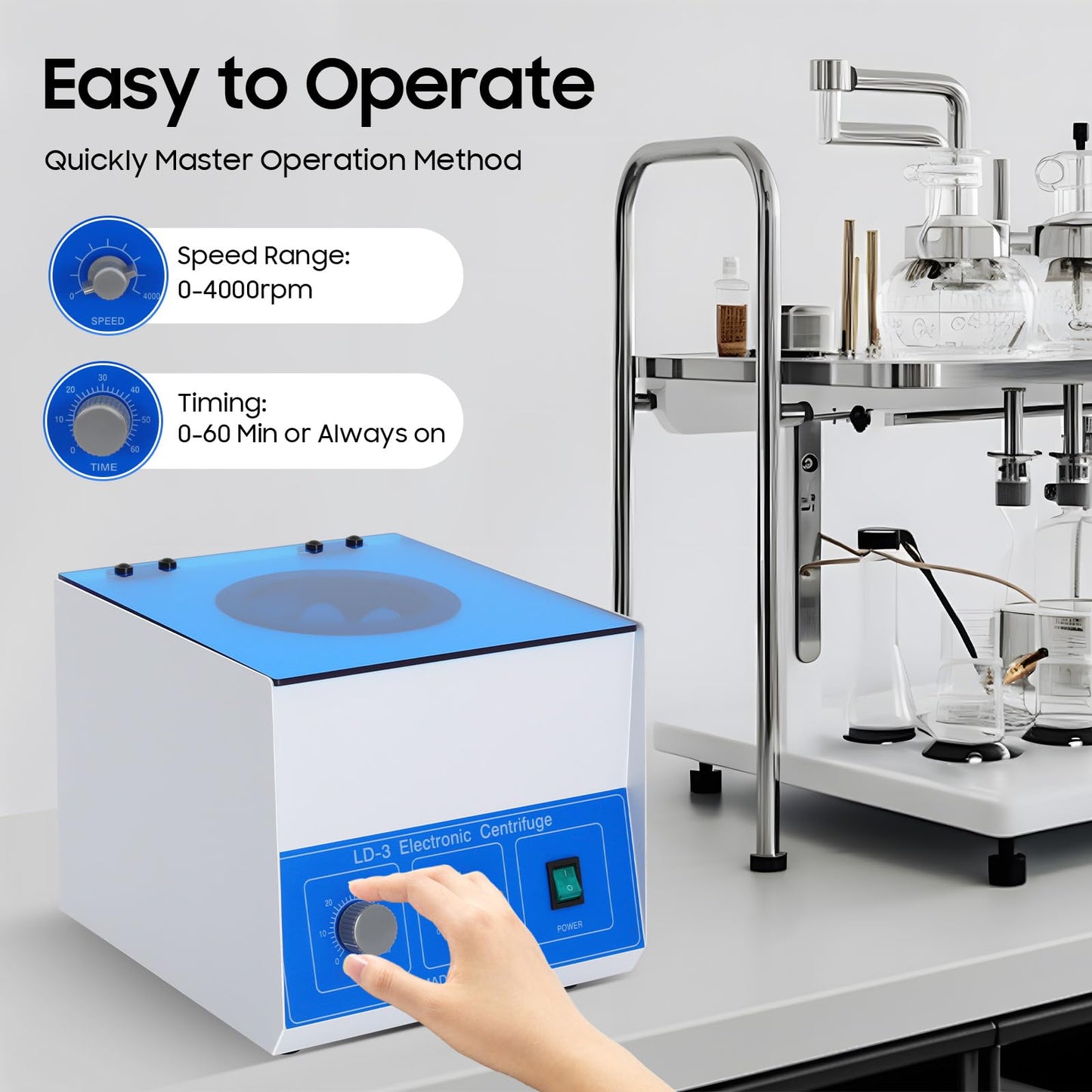 Wanlecy Electric Lab Benchtop Centrifuge, LD-3 Low-Speed 4000rpm Centrifuge Machine 6 Tubes x 50ml, with Timer 0-60min and Speed Control