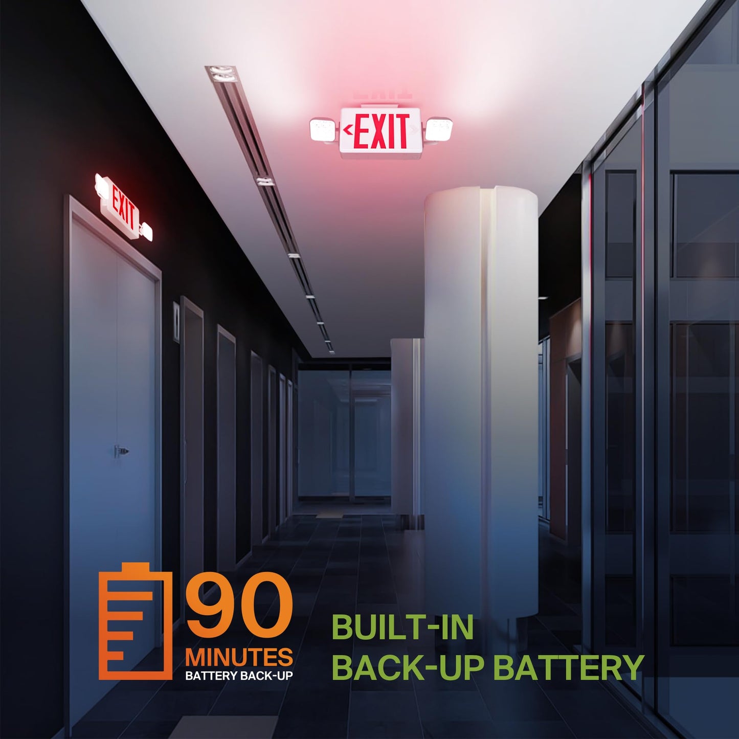 ASD LED Emergency Exit Sign with Battery Backup - 120-277V UL Double Face Rotatable Lighted Exit Signs with Emergency Lights for Business, Commercial Battery Operated LED Sign Power Outage 6 Pack