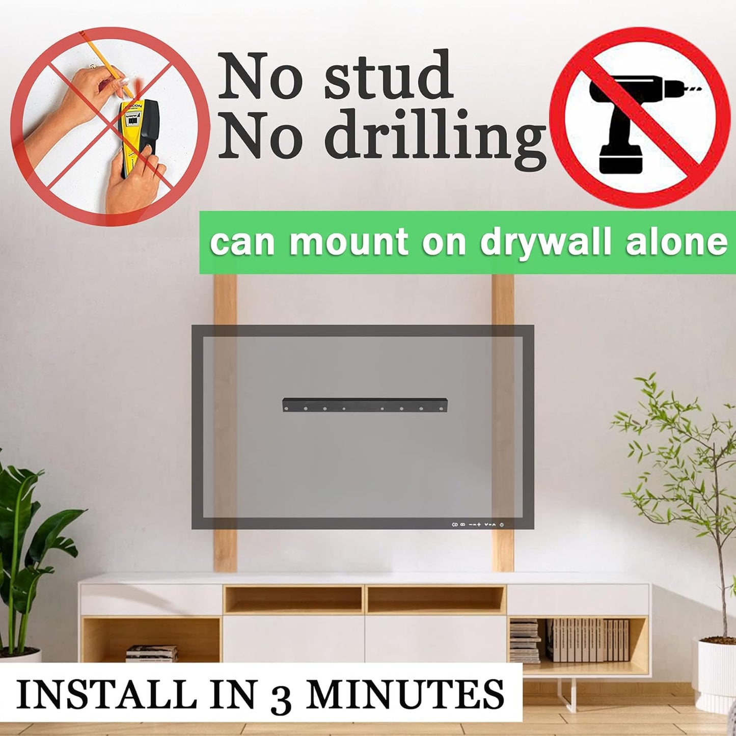 Auoace 32 75 inch 150 lbs, No Stud TV Wall Mount, to Drywall Studless TV Bracket, up to No Damage, No Drill, No Screws