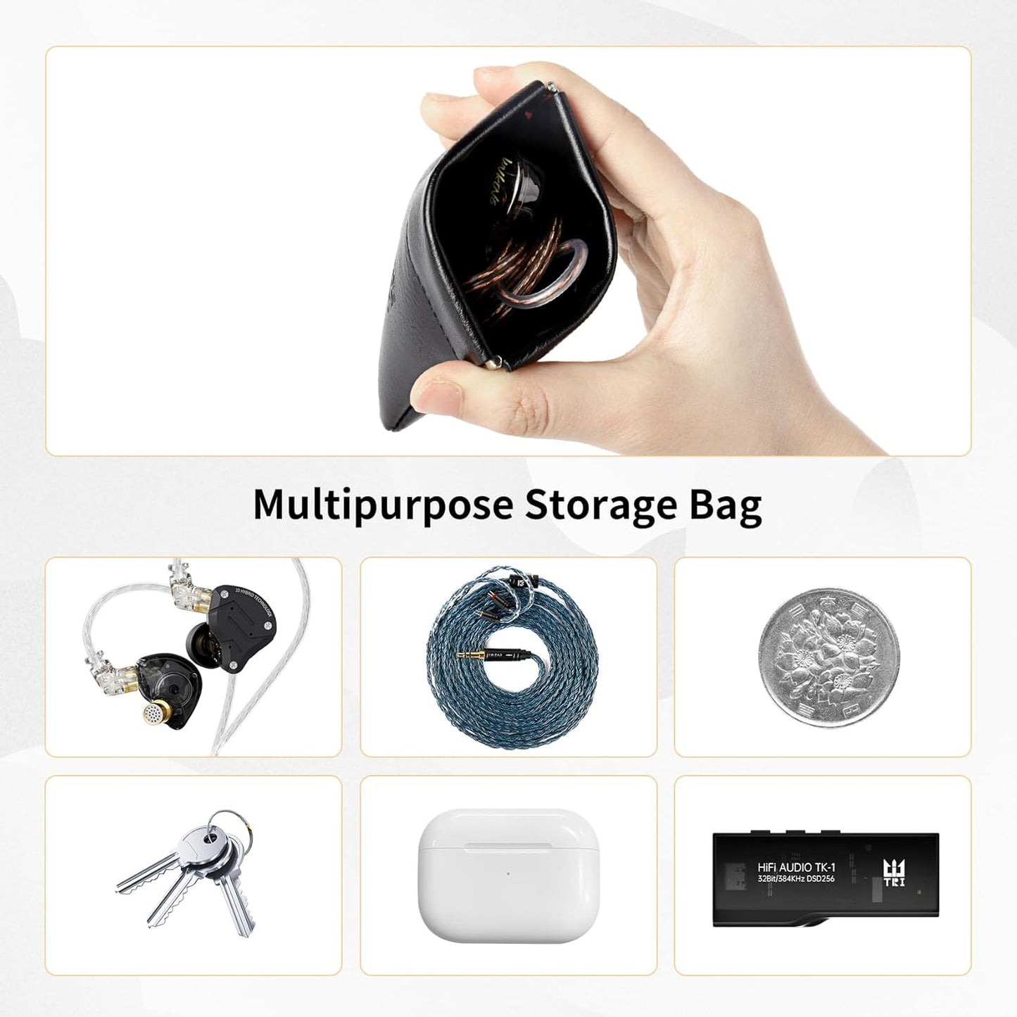 YINYOO 1PCS BP01 ZS10 1PCS) KBEAR Plus in Ear Monitor Case for IEMS, Mini Portable PU Leather Headphones Case