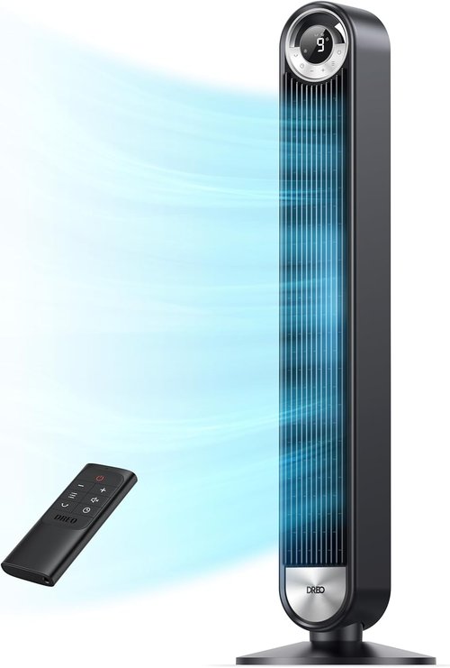 DREO Tower Fan - Ultra-Quiet Bladeless Design with 9 Speeds & 90° Oscillation | Perfect for Bedroom & Home Office