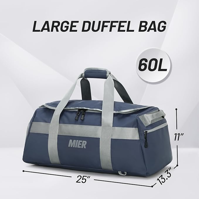 MIER Gym Bag for Men Large Duffel Backpack with Shoe Compartment, 60L Convertible Duffle Bags Weekender Overnight Bag for Gym Sports Travel, Blue