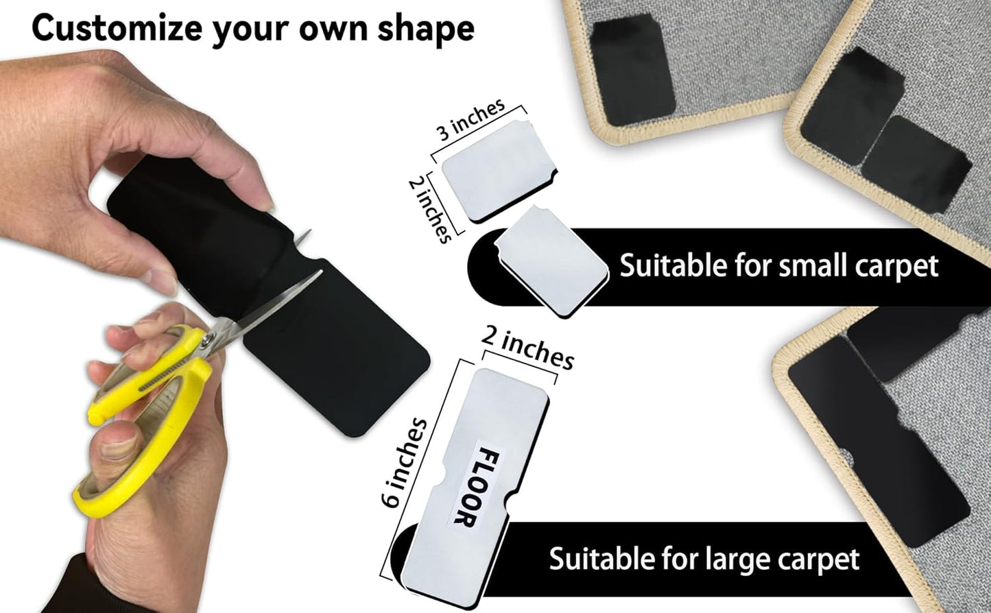 Skiennix Non-Slip Rug Grippers - Reusable Carpet Tape for Hardwood Floors | 12 Durable Pads