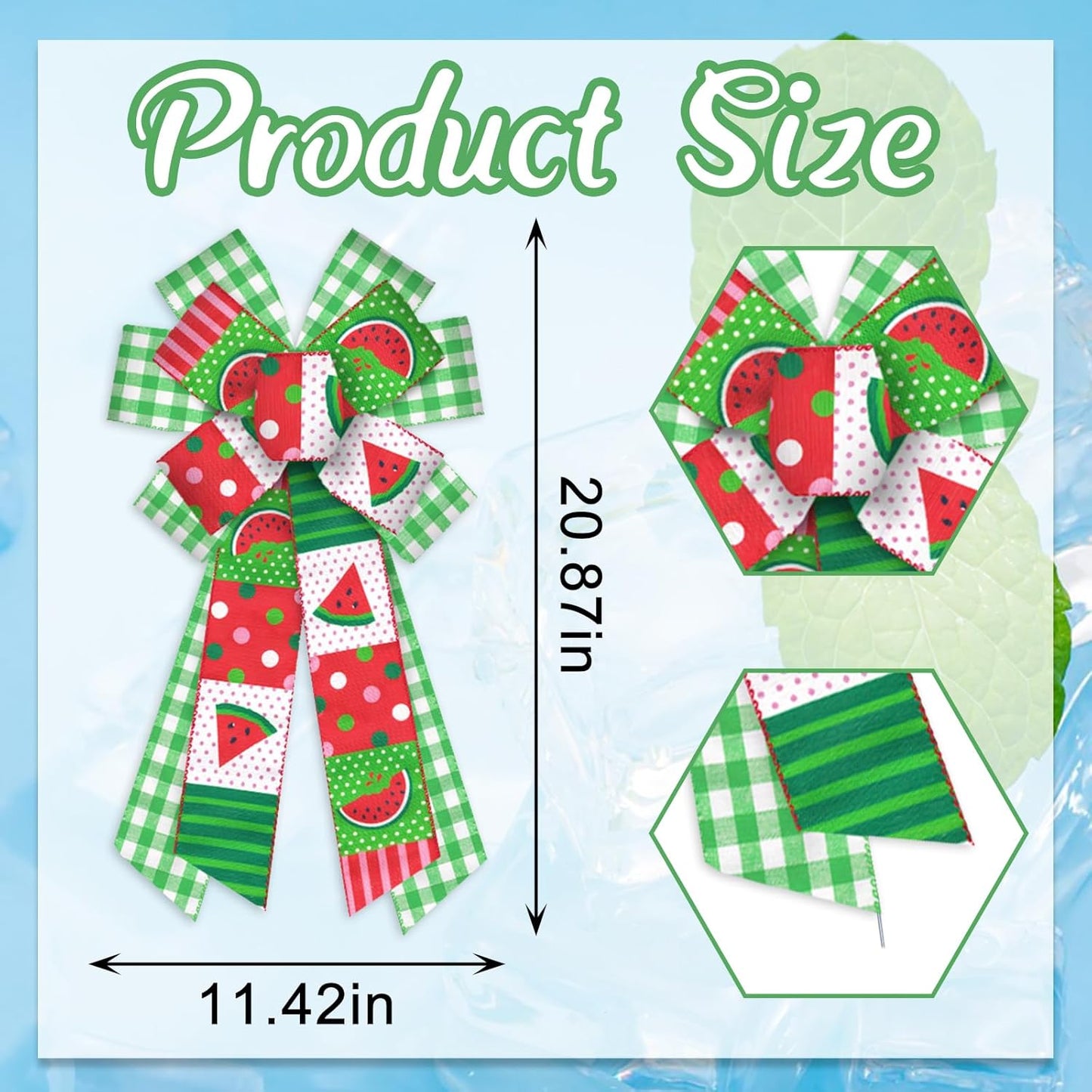 ABTOLS Large Summer Bows - Green White Buffalo Plaid & Watermelon Design | Perfect for Wreaths & Decor