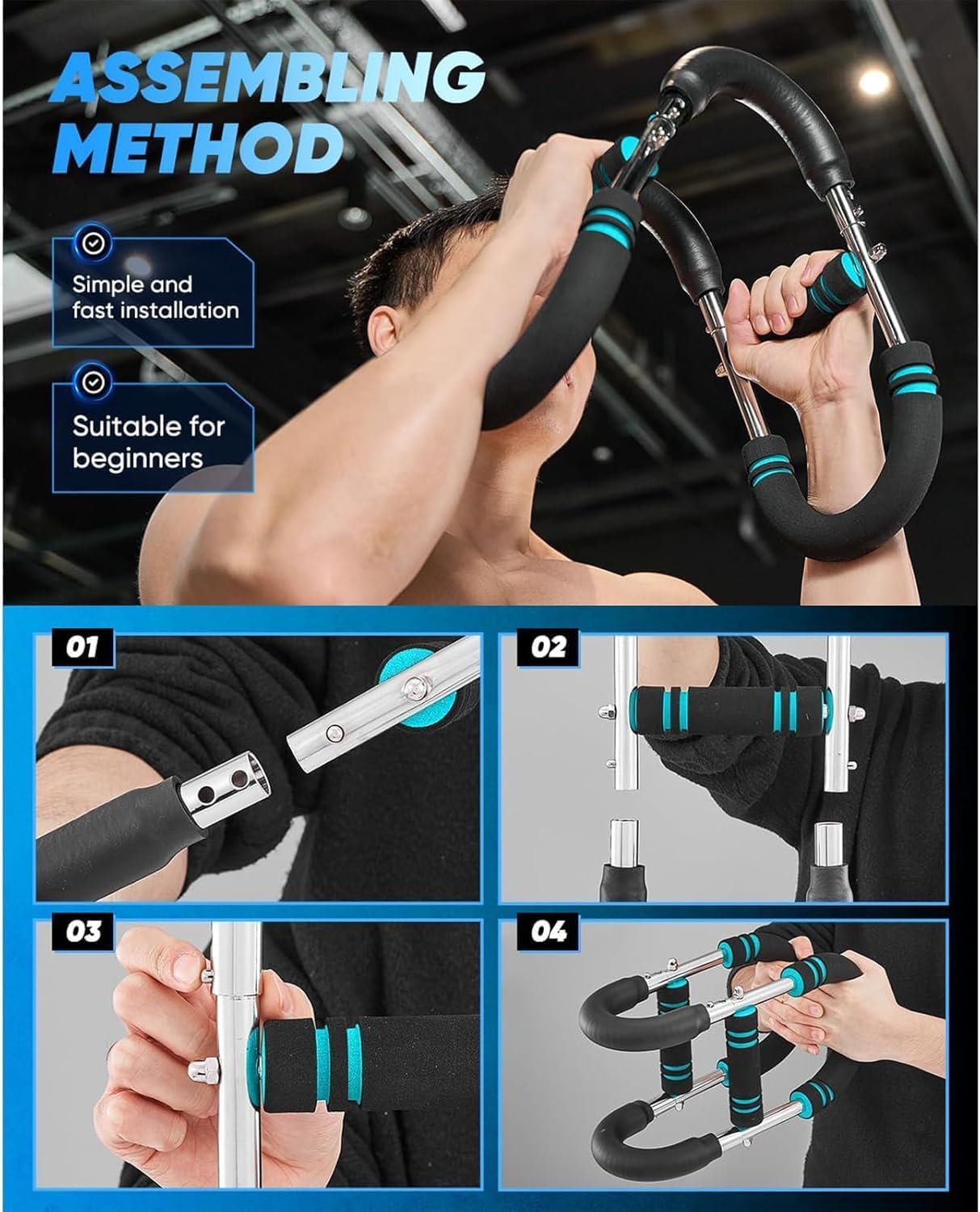 Twister Arm Trainer, 40-100lb Adjustable Chest Workout Equipment Power Twist Arm Trainer, Forearm Strengthener, Portable Spring Resistance for Home Fitness (Blue)
