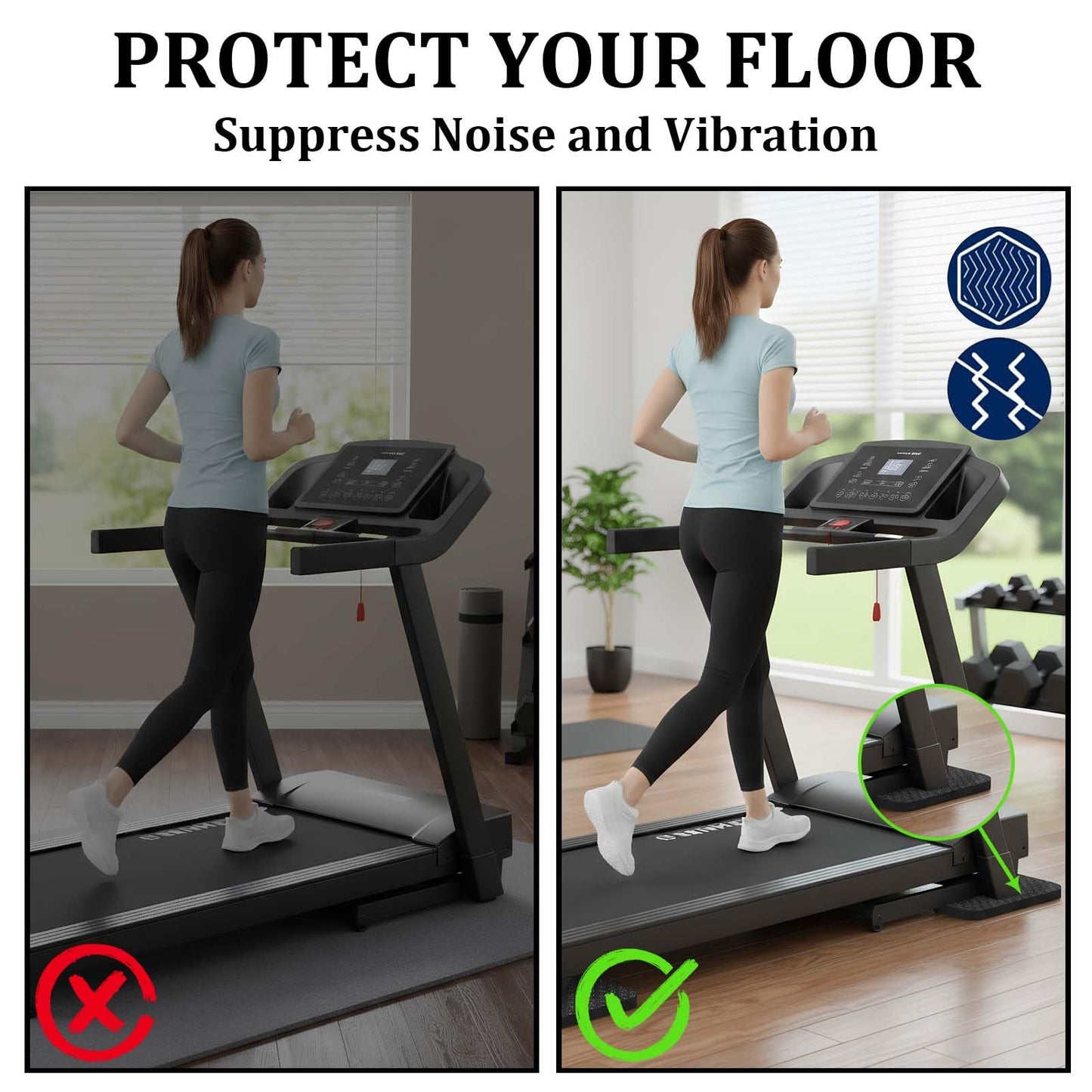 4PCS Non-Slip Walking Pad Mat,Treadmill Mat Pad for Carpet Hardwood Floors Indoor & Gym, Noise Reduction Exercise Equipment Mat for Under Treadmill & Exercise Bike Machines (4, 10mm)