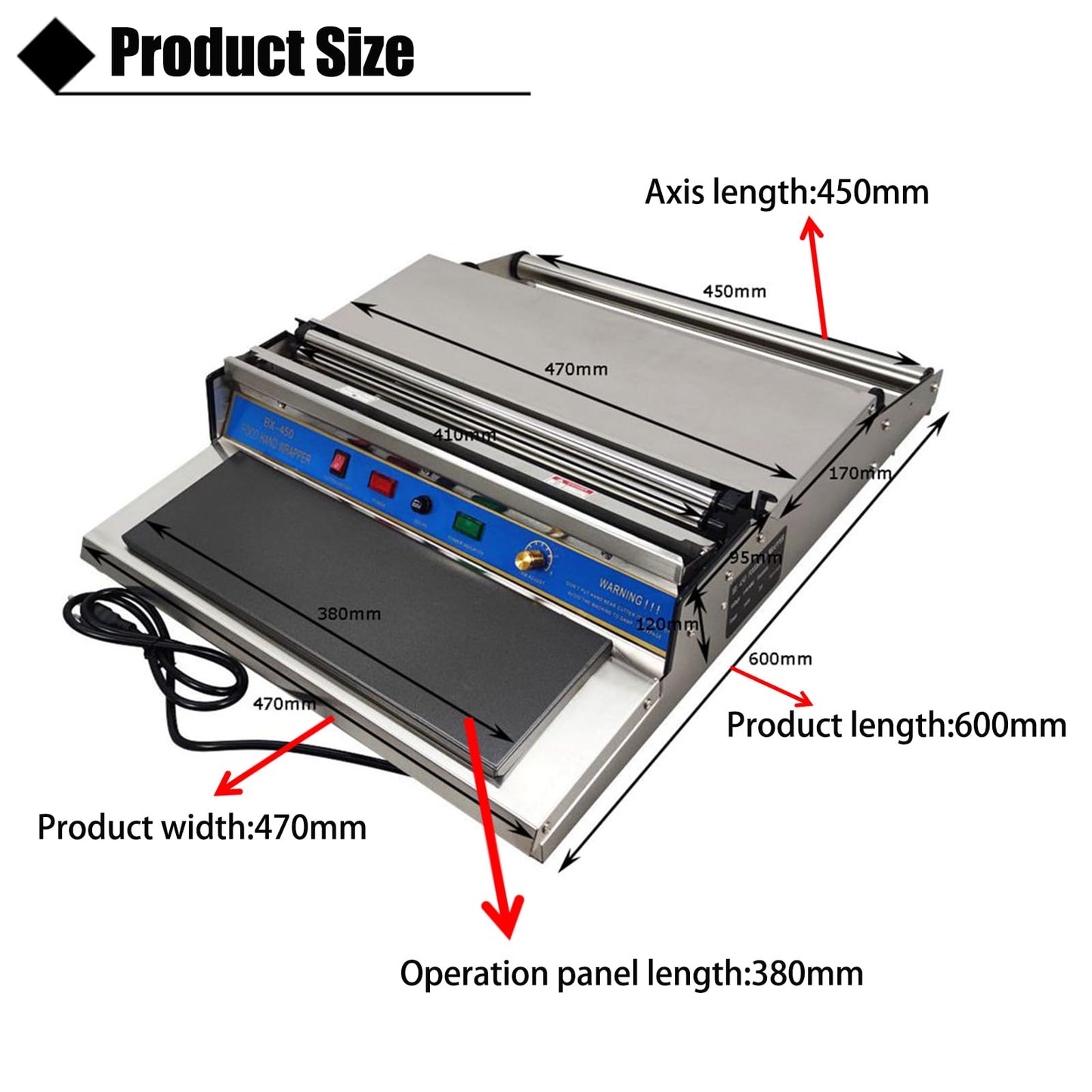 Intbuying 18”/450mm Hand Wrapping Machine 110V Film Wrapper Food Tray Wrapper for Food Fruit Tray Food Packaging Fresh Keeping Sealer