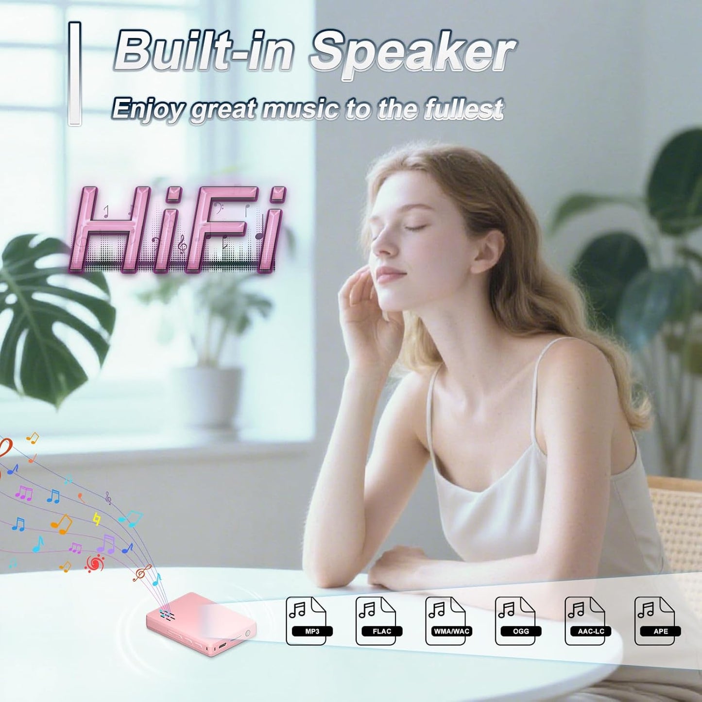 VANSING MP3 32GB MP3 512GB(Pink) Mini HiFi Bluetooth Player for Kids, Portable Audio Player with FM Radio, Digital