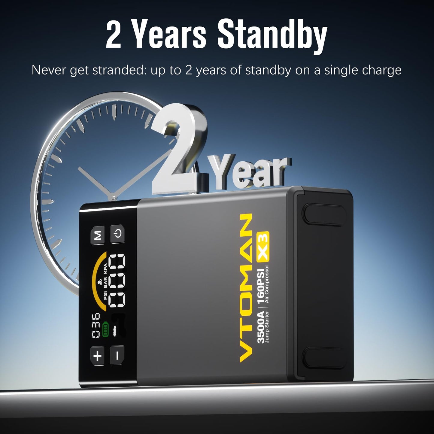 VTOMAN X3 Jump Starter with Air Compressor, 3500A Portable Car Battery Jumper Starter (9L Gas/8.5L Diesel Engines) with 160PSI Auto-Shutoff Tire Inflator, 12V Lithium Battery Booster Pack, Jump Box