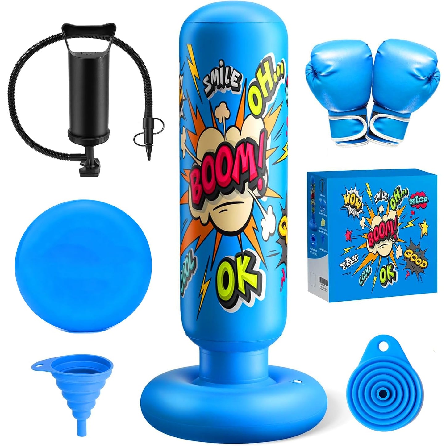 Inflatable Punching Bag for Kids 3-12, Boxing Equipment for Kids and Adults, Christmas, Birthday Gifts, Punching Bag Practice Karate, Taekwondo(Blue)