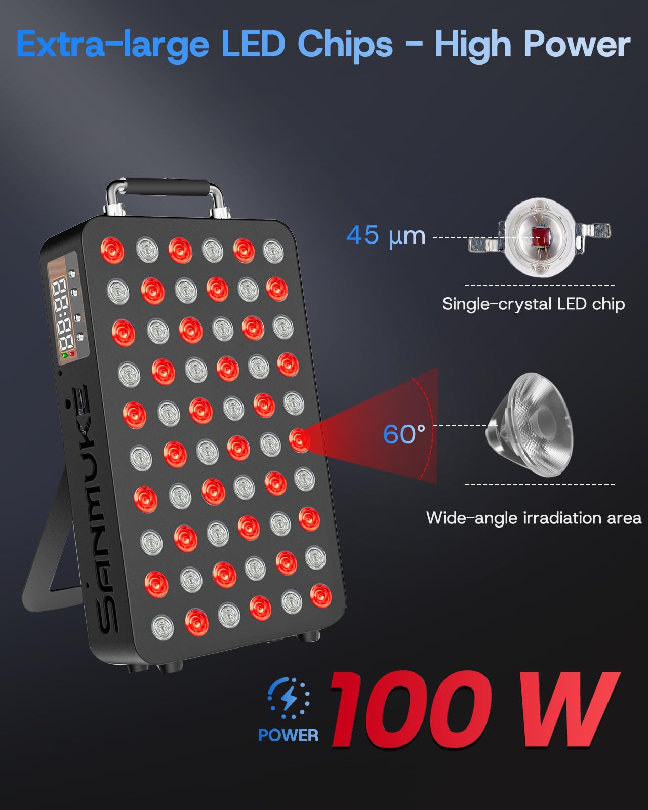 SANMUKE Red Light Therapy Panel, 660nm Red & 850nm Near Infrared Light Therapy Device for Face & Body, 60 PCS 45mil Individual High-Power LEDs with Remote Control Adjustable Angle & Timer Function