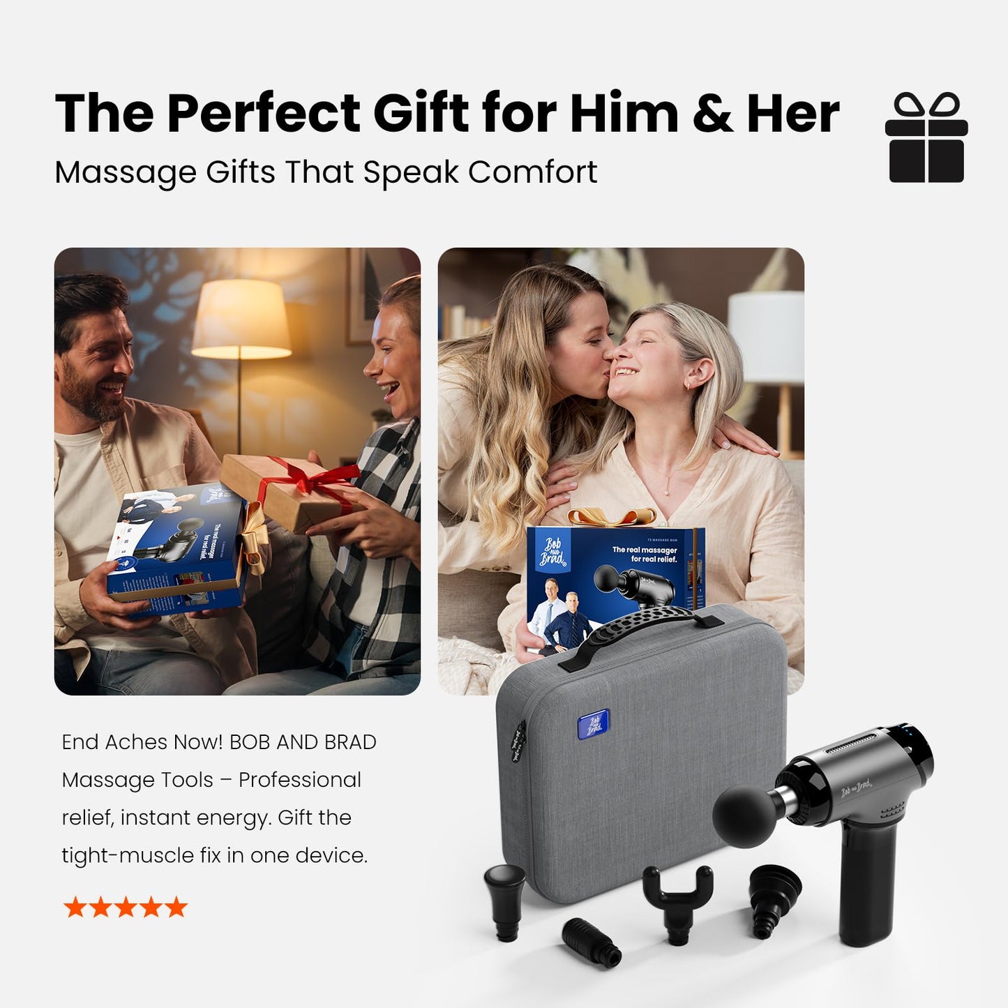 BOB AND BRAD T2 Massage Gun, Deep Tissue Percussion Muscle Massage Gun for Back and Neck, Upgraded 4000 mah Battery, HSA Handheld Electric Back Massager for Athletes Pain Relief FSA Eligible