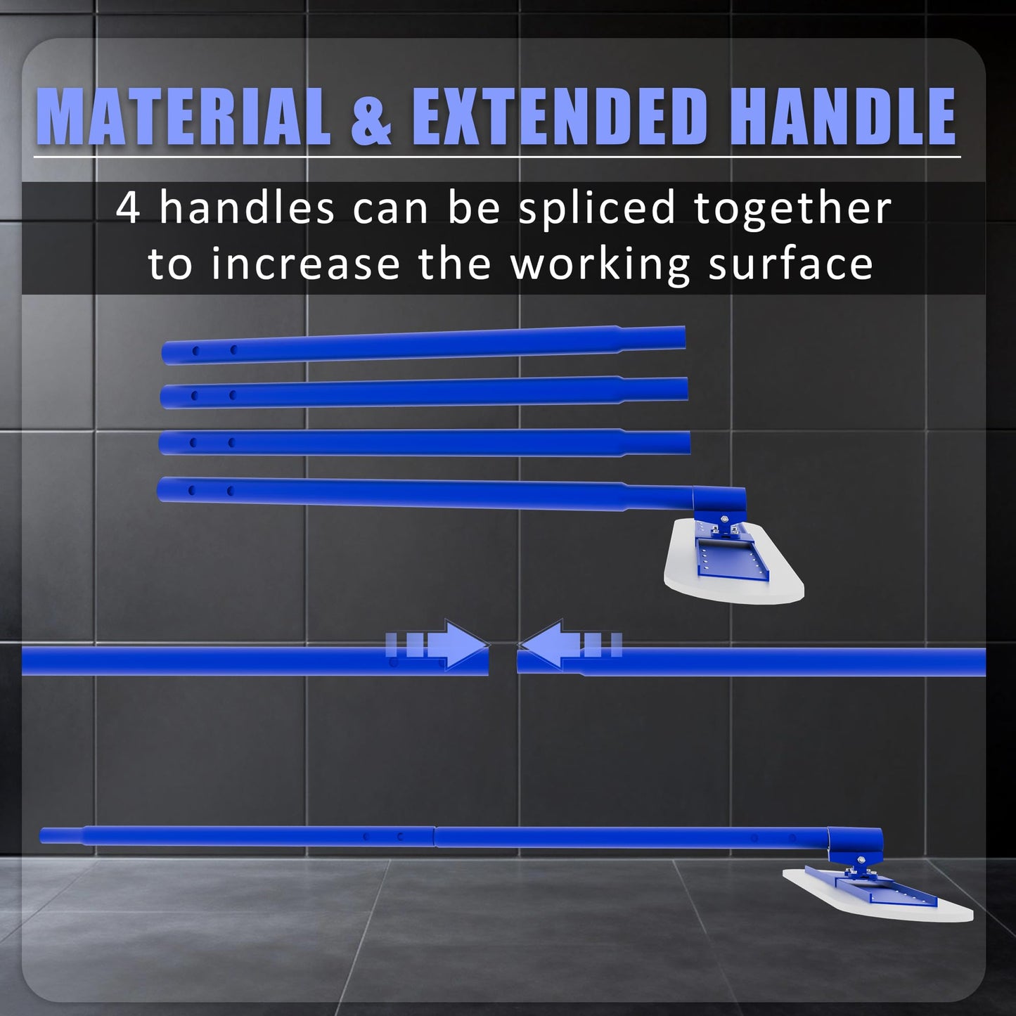 48" x 8" Concrete Bull Float Kit, Stainless Steel Round End Finishing Trowel with 47'' Adjustable Handle, Heavy Duty Concrete Smoothing Tool for Cement, Driveway, Patio