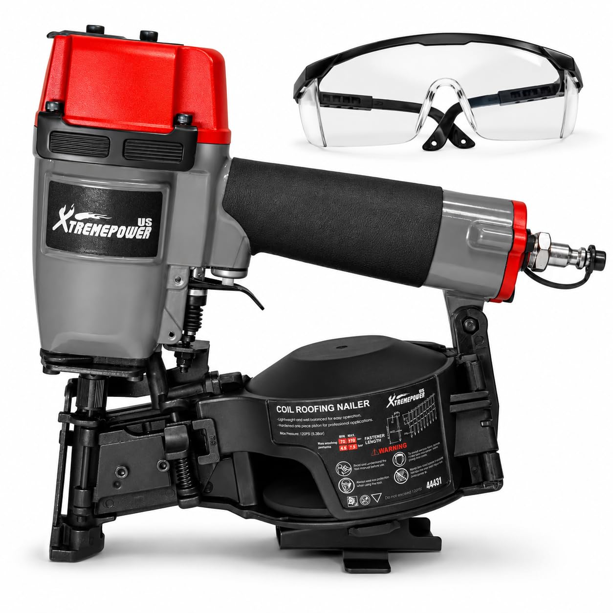 XtremepowerUS Coil Siding Roofing Nailer, Pneumatic Roofing Nails from 7/8" up to 1-3/4", 16 Degree Magazine Patio Roofing Nail Gun