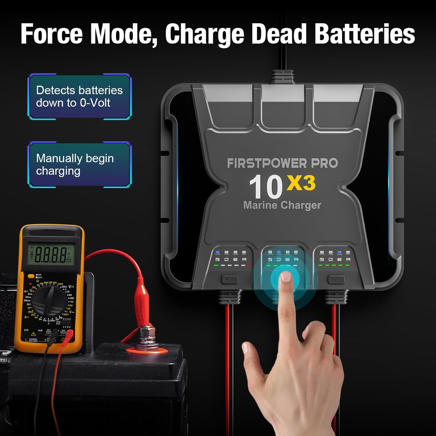 Upgraded 3 Bank Marine Battery Charger 10X3, 30A (10A/Bank) - 12V Waterproof Onboard Battery Charger, Battery Maintainer & Desulfator for SLA/AGM, Lithium (LiFePO4), Calcium & Deep-Cycle Battery
