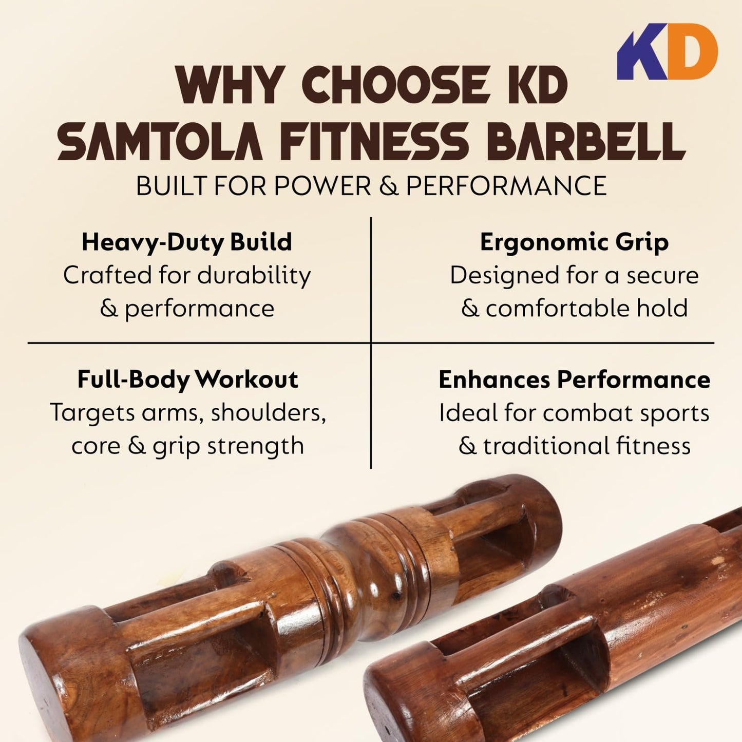 KNK SAMTOLA FITNESS BARBELL INDIAN KARLA KATAI FITNESS DURABLE WOODEN EQUIPMENT (4 TO 6 KG)