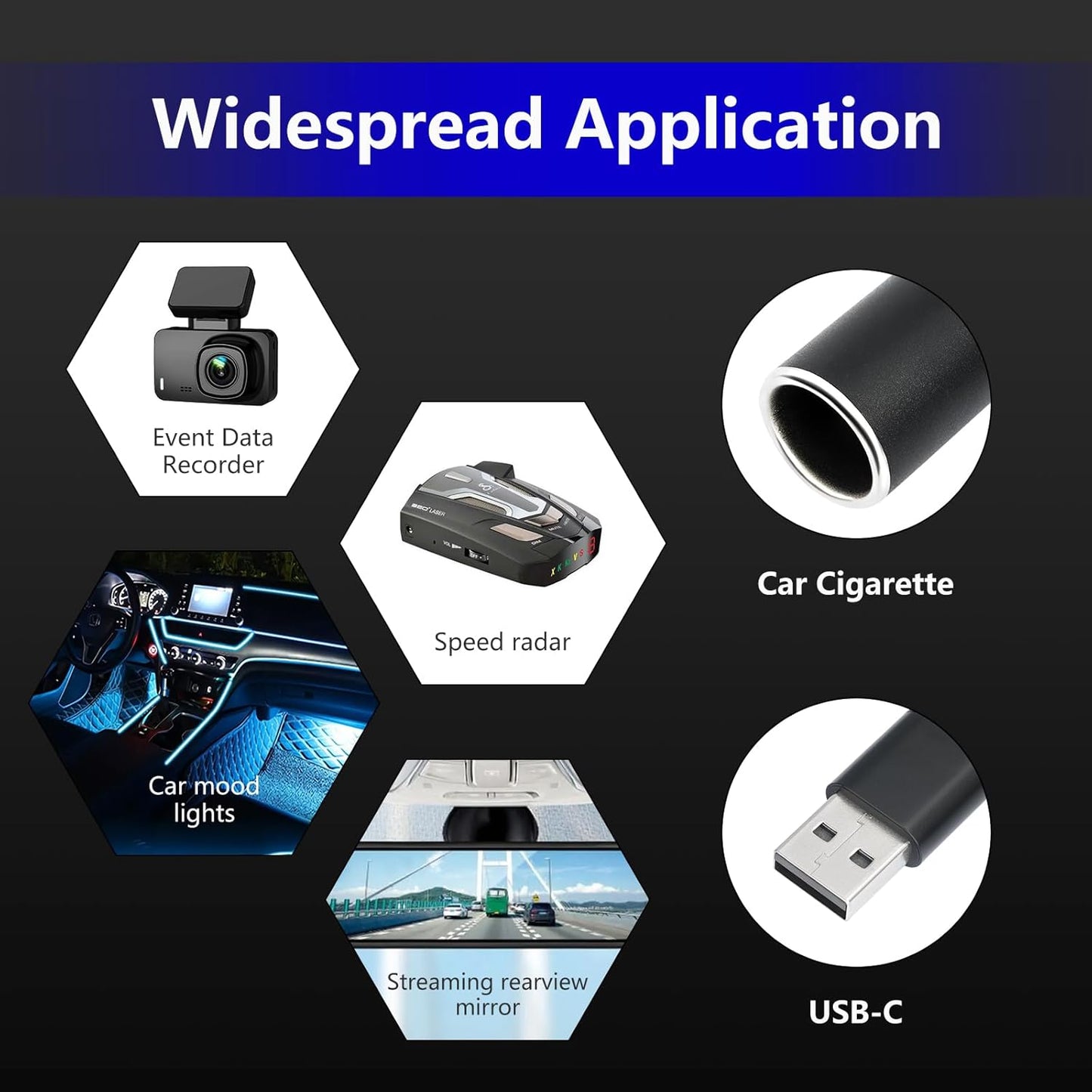 SiYear 12V 18W (0.3m/1FT) USB A Male to Cigarette Lighter Socket Adapter Power Cable for Driving Recorder, Radar