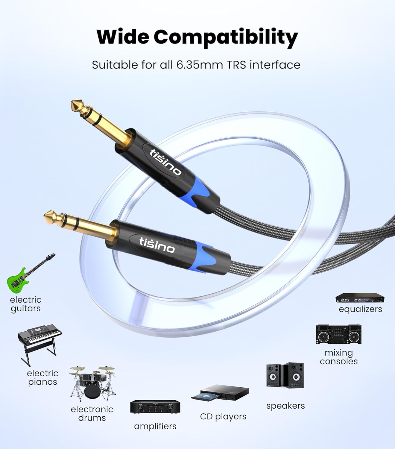 1/4 inch inch 1/4 3 Tisino TRS Cable, Quarter TRS Balanced Stereo Audio Cable Male to Male Pro Interconnect Cable
