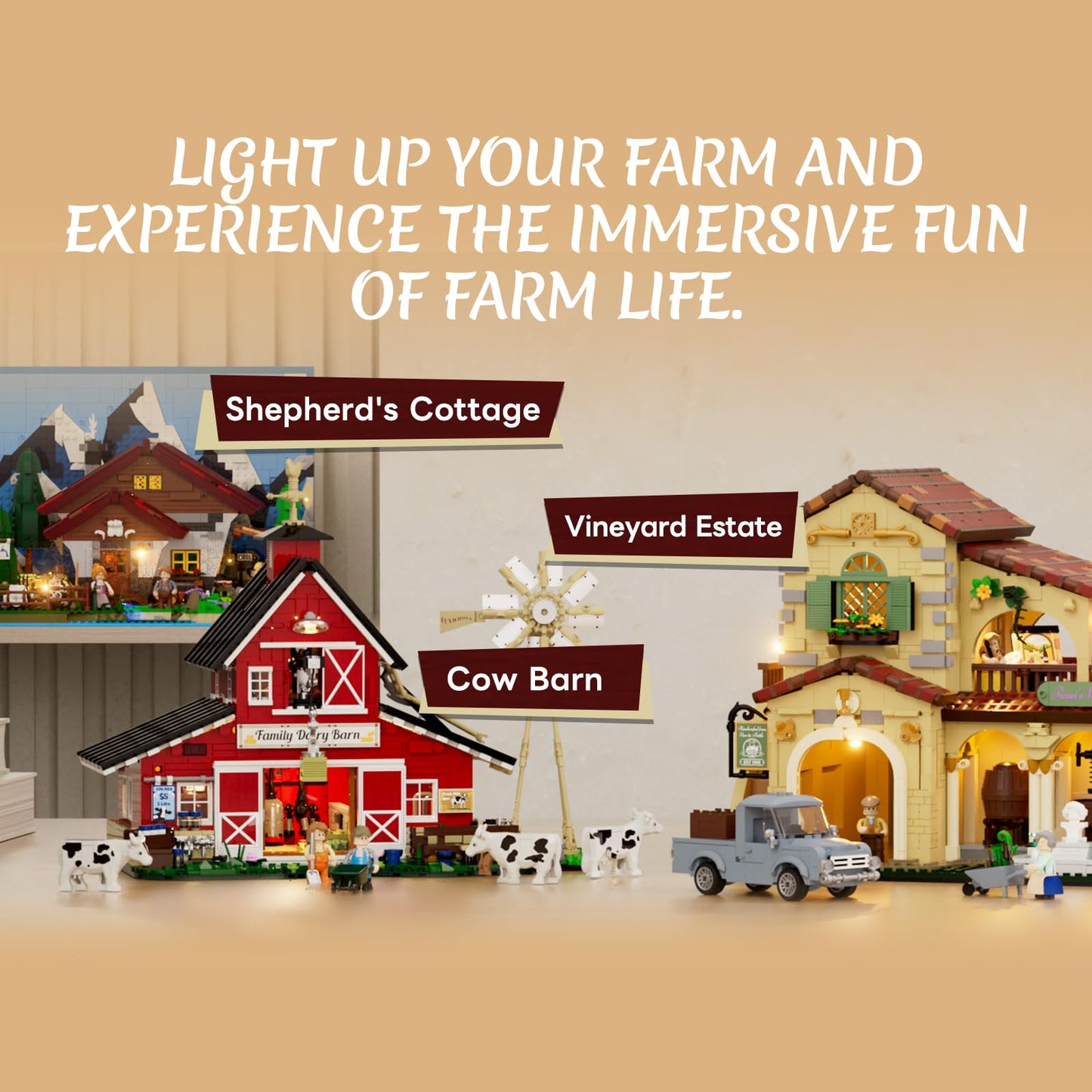 Lumibricks Farm Vineyard-Estate Lighting Building-Bricks-Set - 2800 Pcs Winery Chateau House Collection LED Light Wine Cottage Model Display Set for Adults and Farm Series Building Collectors