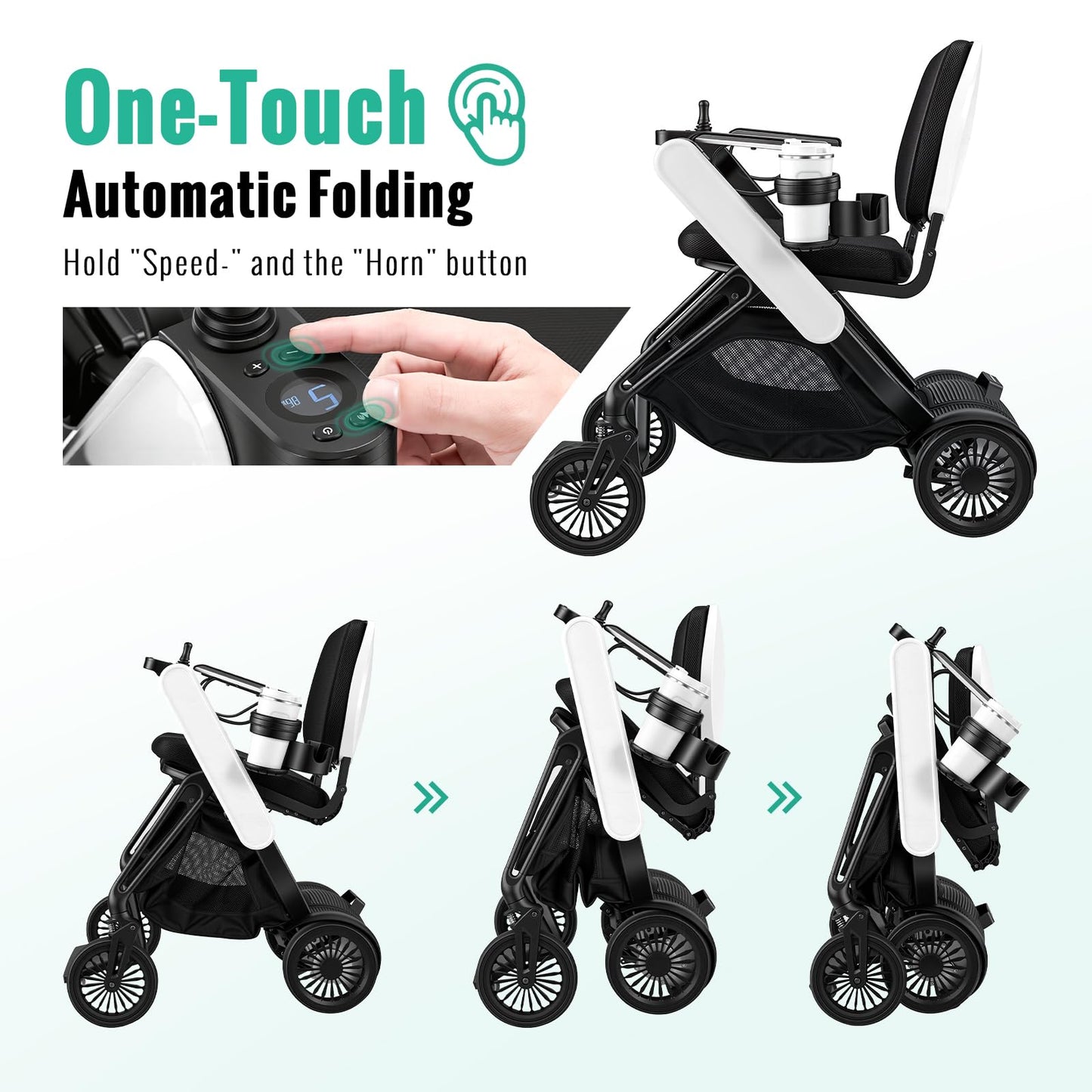 Auto Folding Electric Wheelchair, Phone Remote Control, 35LBS Ultra-Lightweight, Touch-Activated Bright Front Light, Powered Mobility Chair for Adults Seniors with Ergonomic Memory Foam Cushion