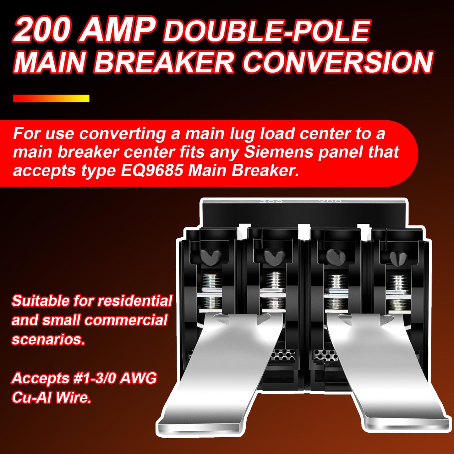 200 Amp Double-Pole Main Breaker Conversion Kit for Type EQ Load Centers, 2 Pole 120/240 Volt, Replace for EQ9685