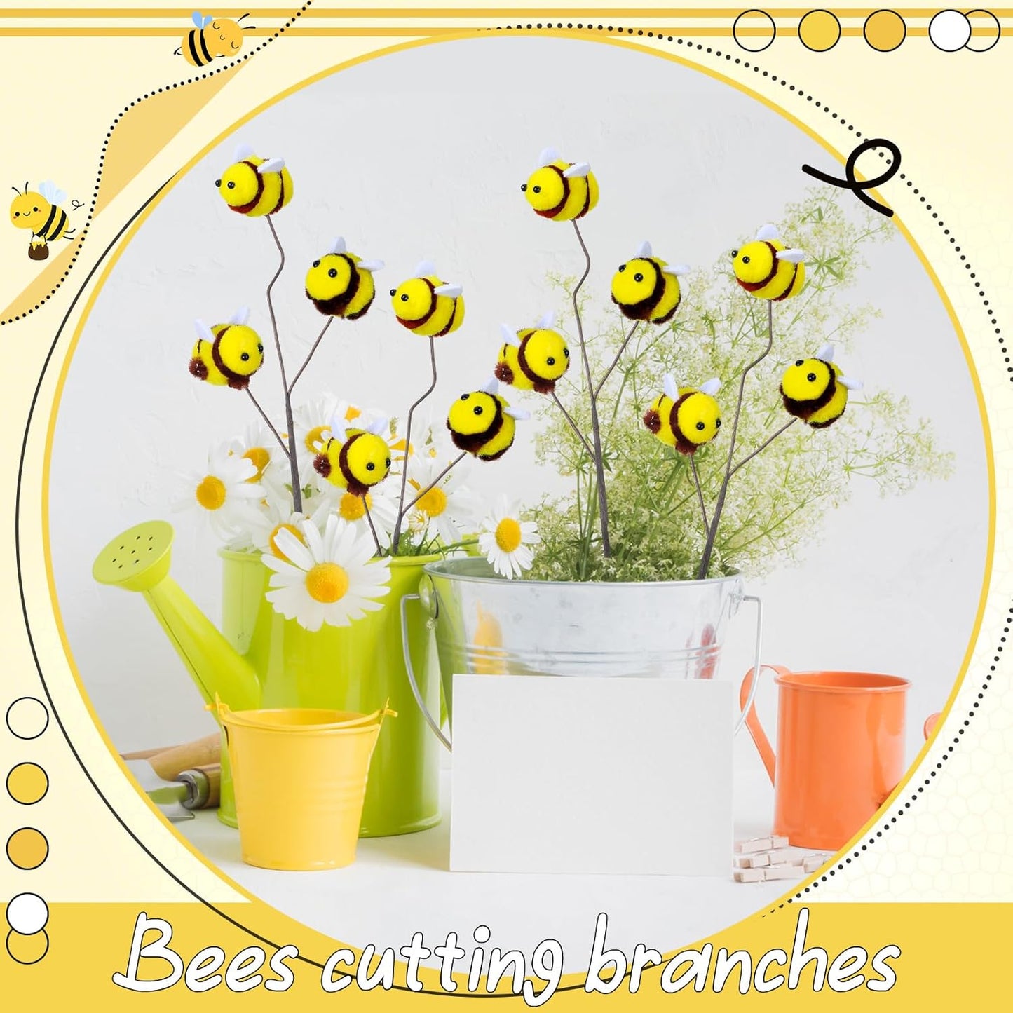 Suncalla 12 Pcs Felt Bee Stems - Adorable Honeybee Decorations for Baby Showers & Parties | Farmhouse Centerpieces
